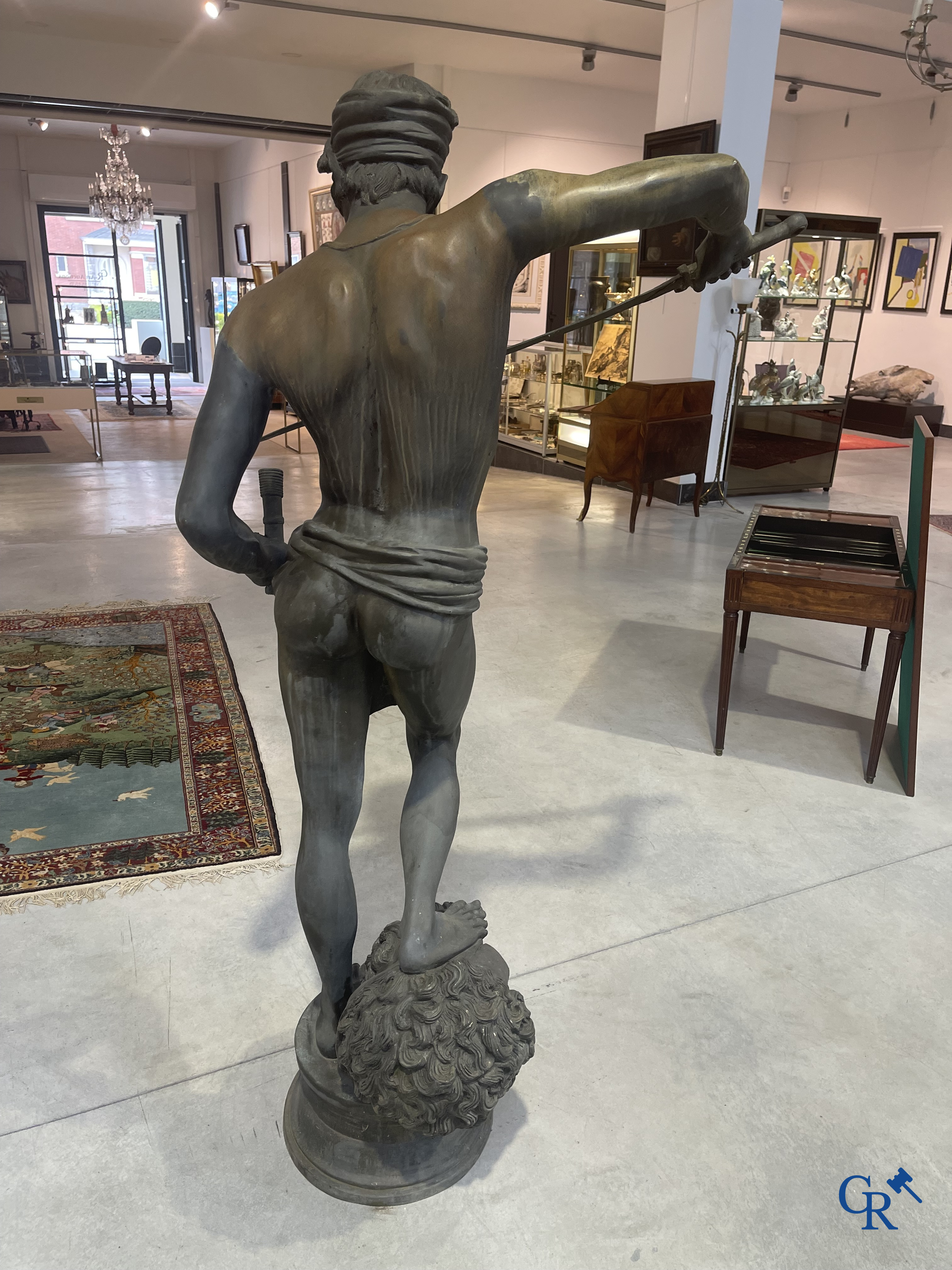 Antonin Mercié (after) Life-size bronze statue. David and Goliath. Signed A. Mercie. 20th century.