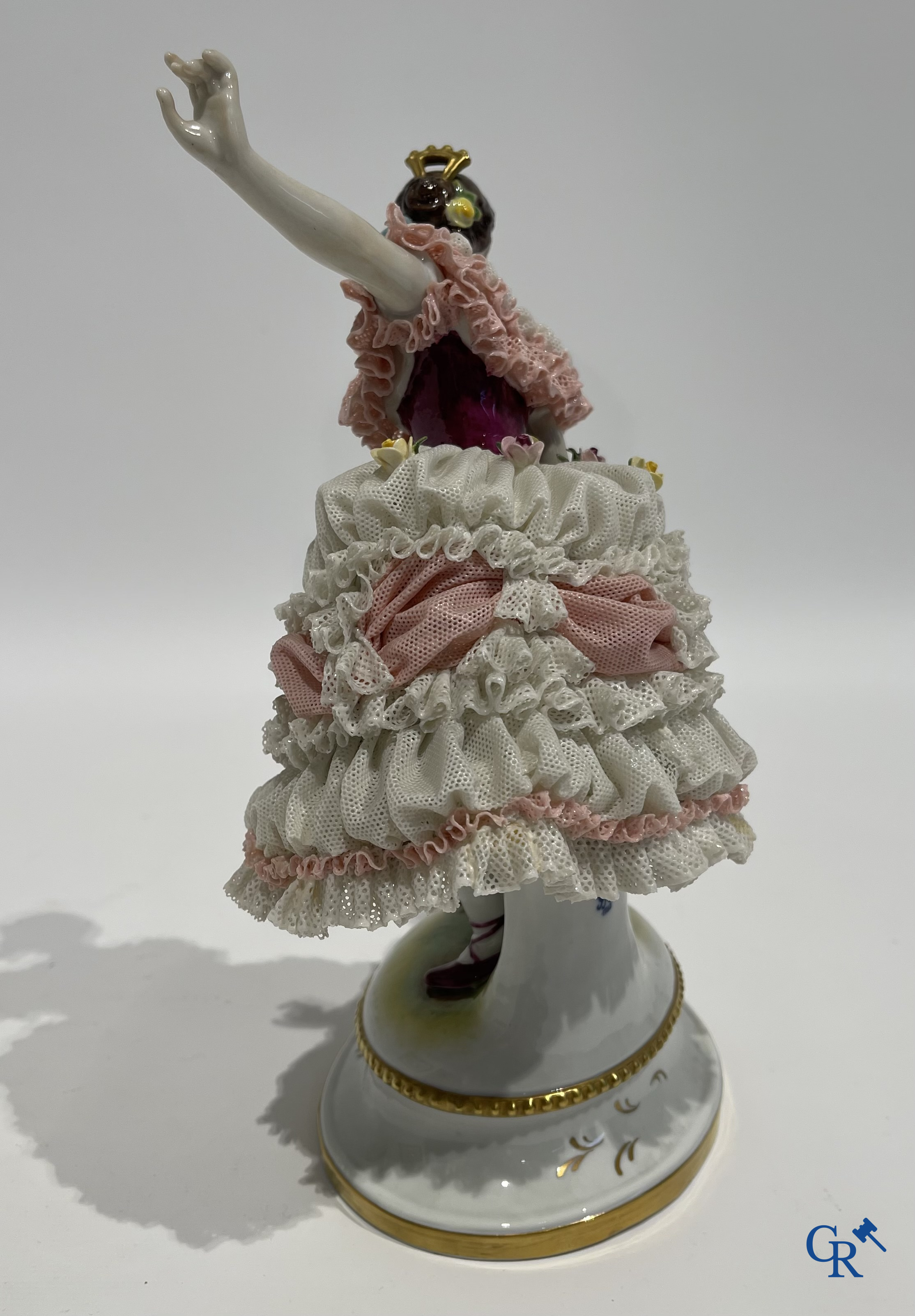 German porcelain. 3 groups in lace porcelain. Marked Volkstedt Rudolstadt and Sitzendorf.