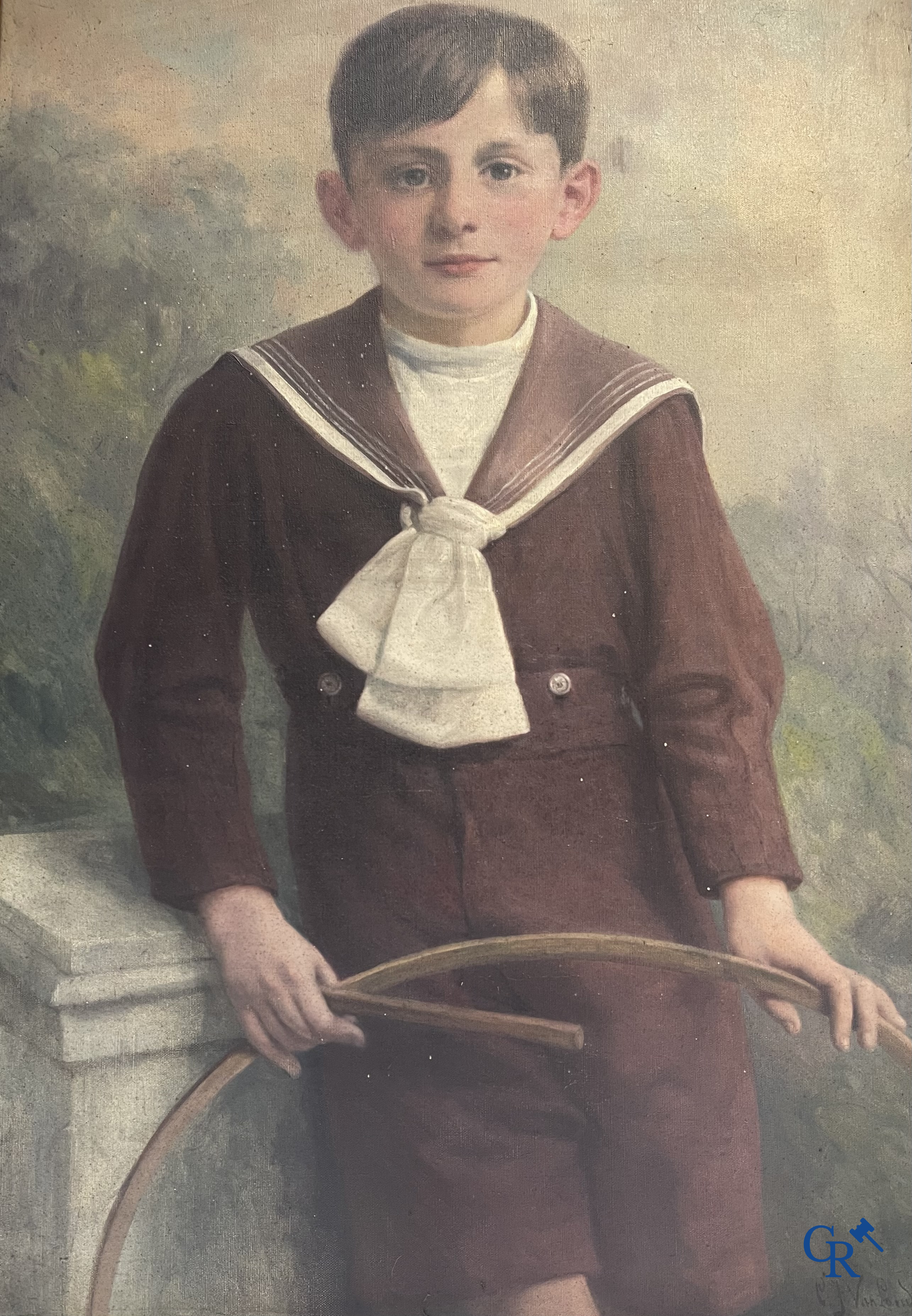 Charles Joseph Van Landuyt (1854-1934) Portret schilderij van een jongen. Vergulde kader. Olie op doek.