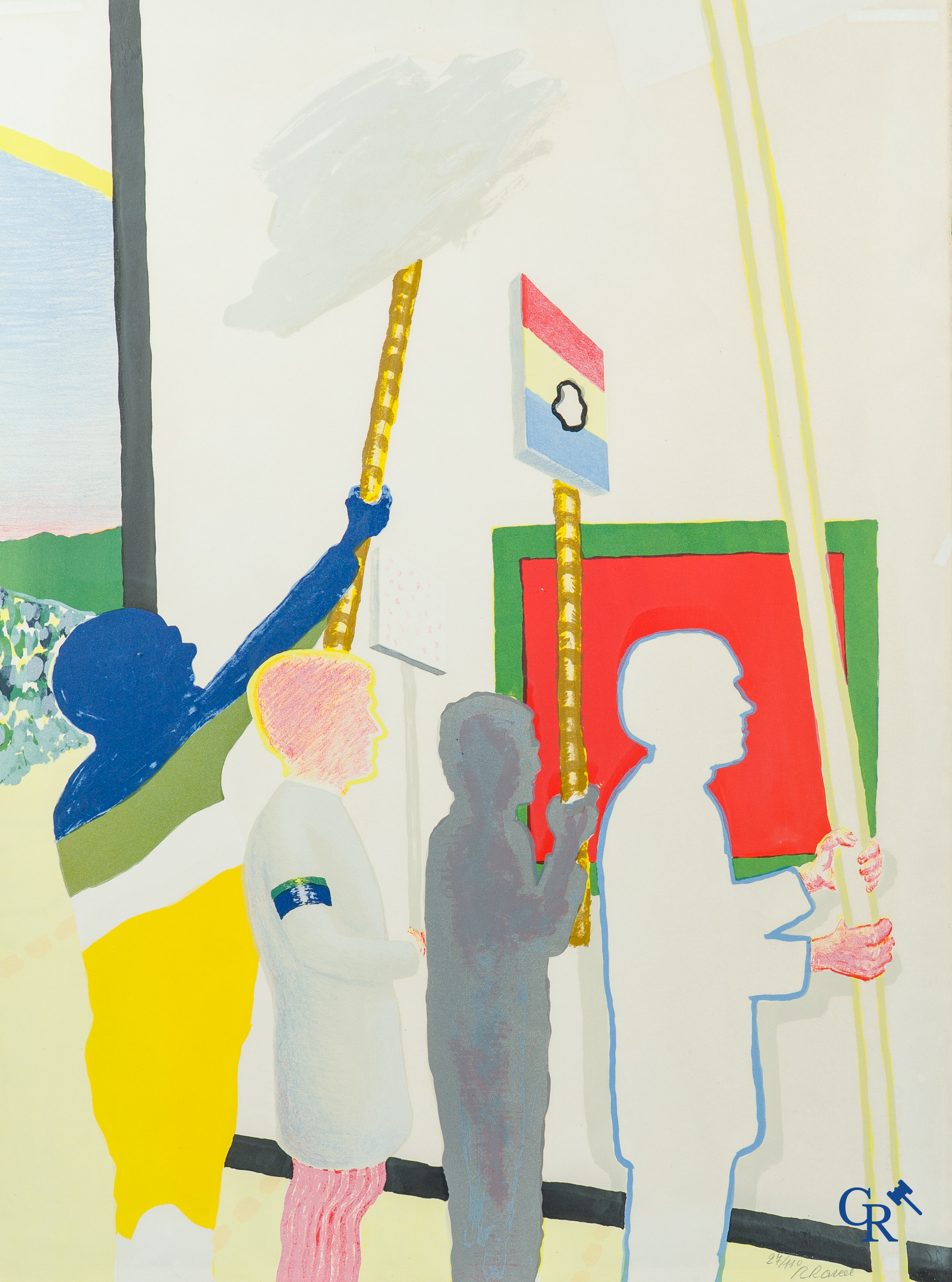 Roger Raveel. Colour lithography, The 1978 painting parade at Machelen aan-de-Leie. 1979, 27/110.