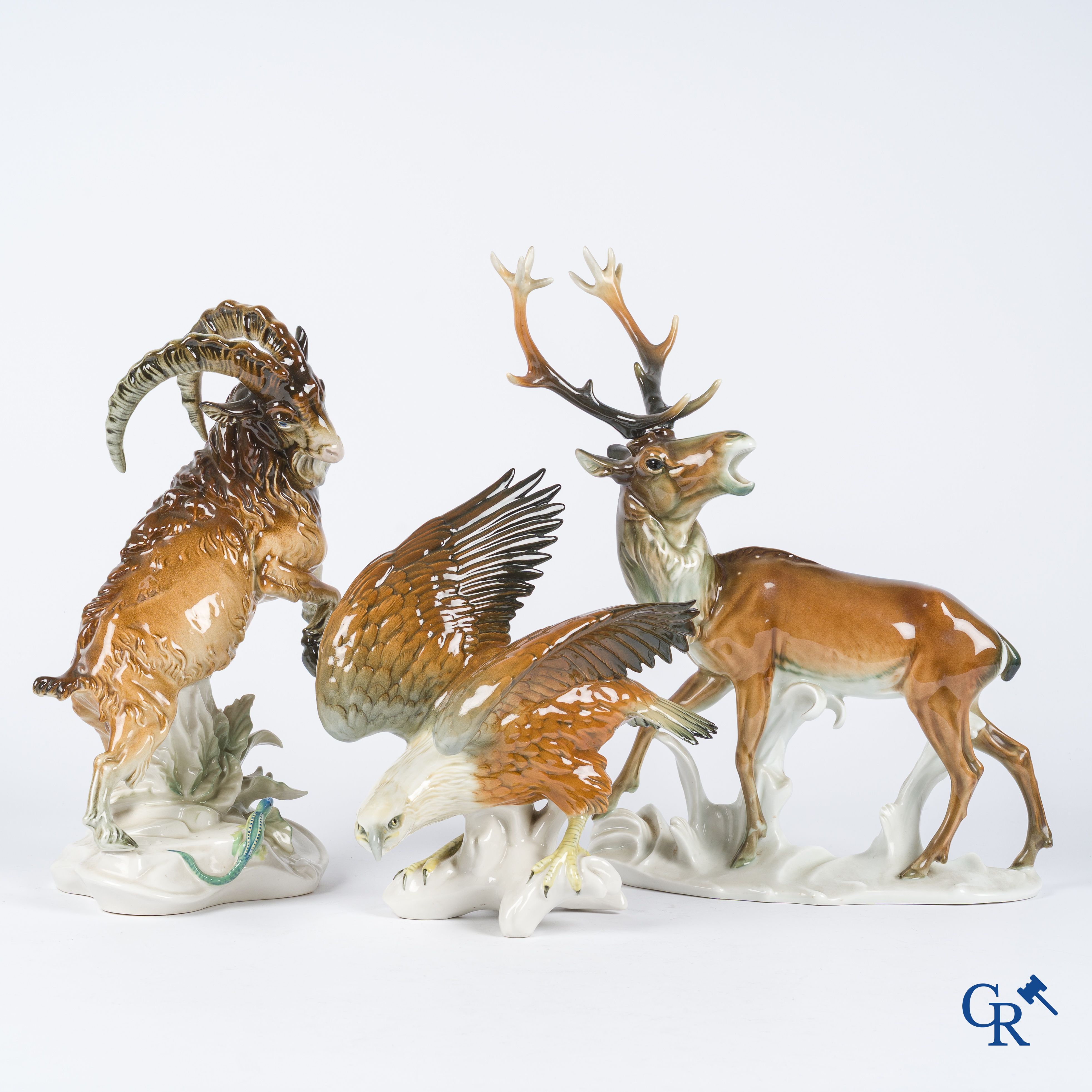 Karl Ens Volkstedt. 3 Grote groepen in fijn Duits porselein. Gemerkt.