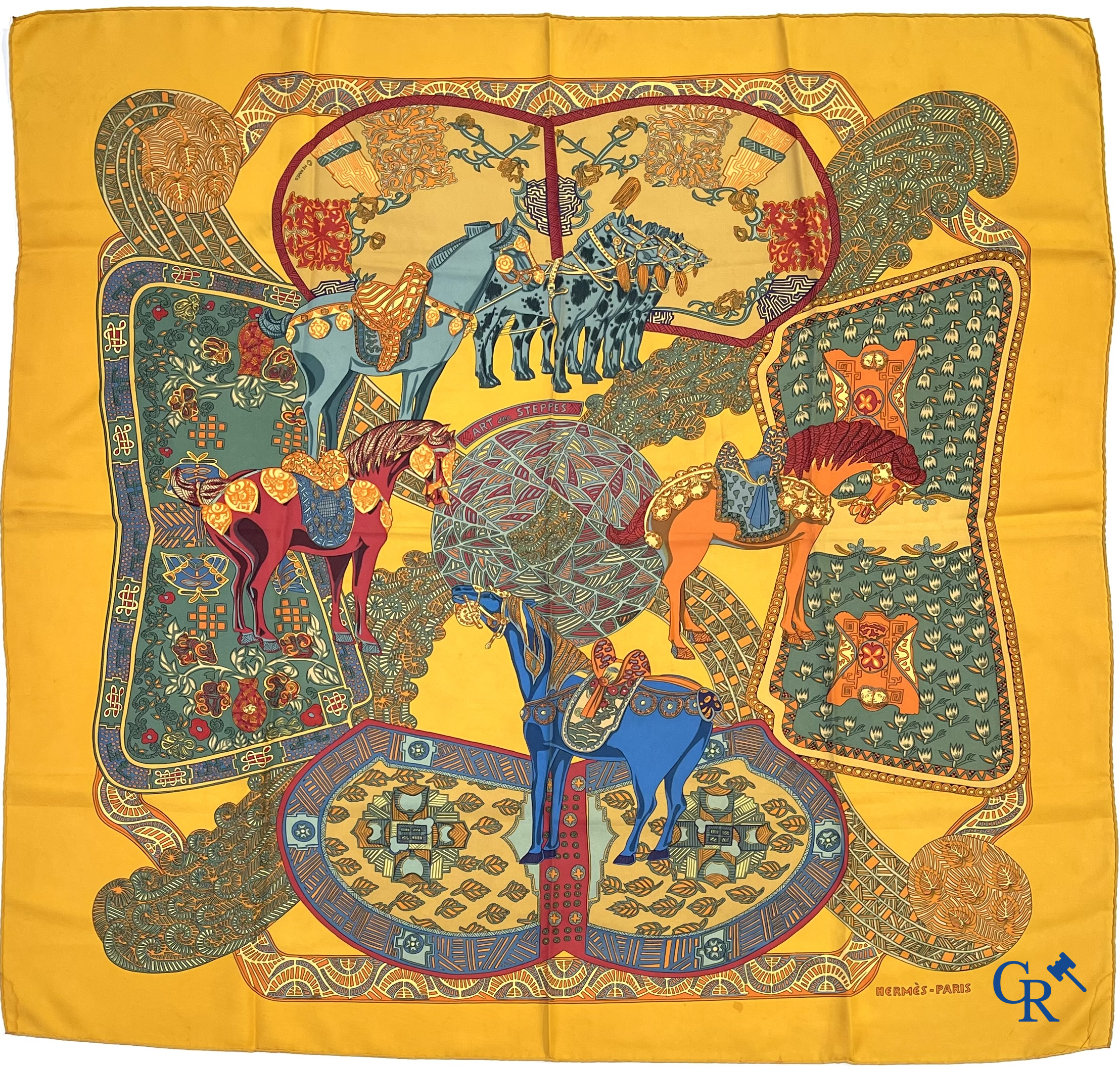 HERMES Paris. 2 Hermès dassen in originele doos en 2 sjaals. Ombrelles et Parapluies en Art des Steppes.