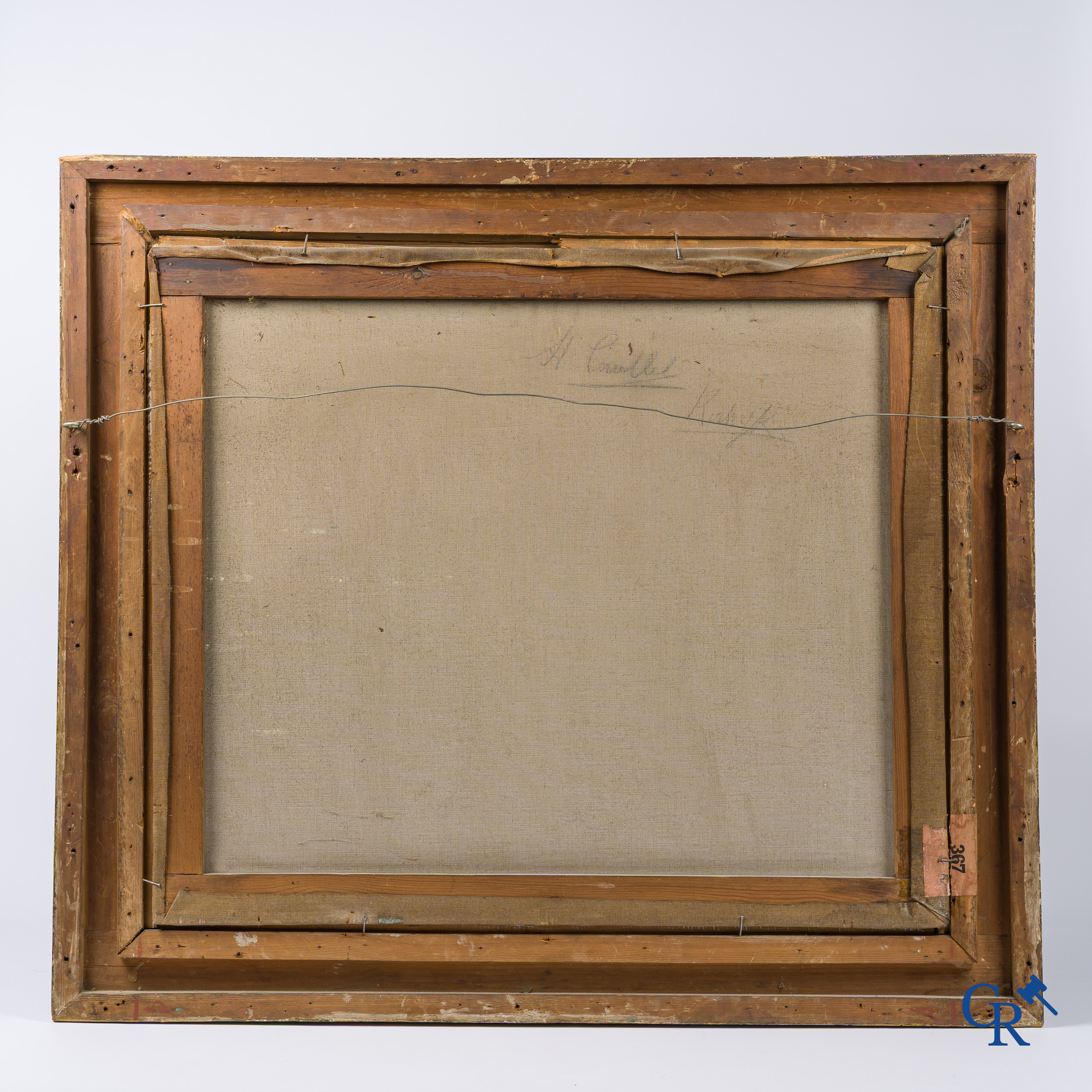 Albert Caullet. 2 ezels bij het hek. Pastelkrijt op doek. Gesigneerd en gedateerd linksonder, A. Caullet 1910.