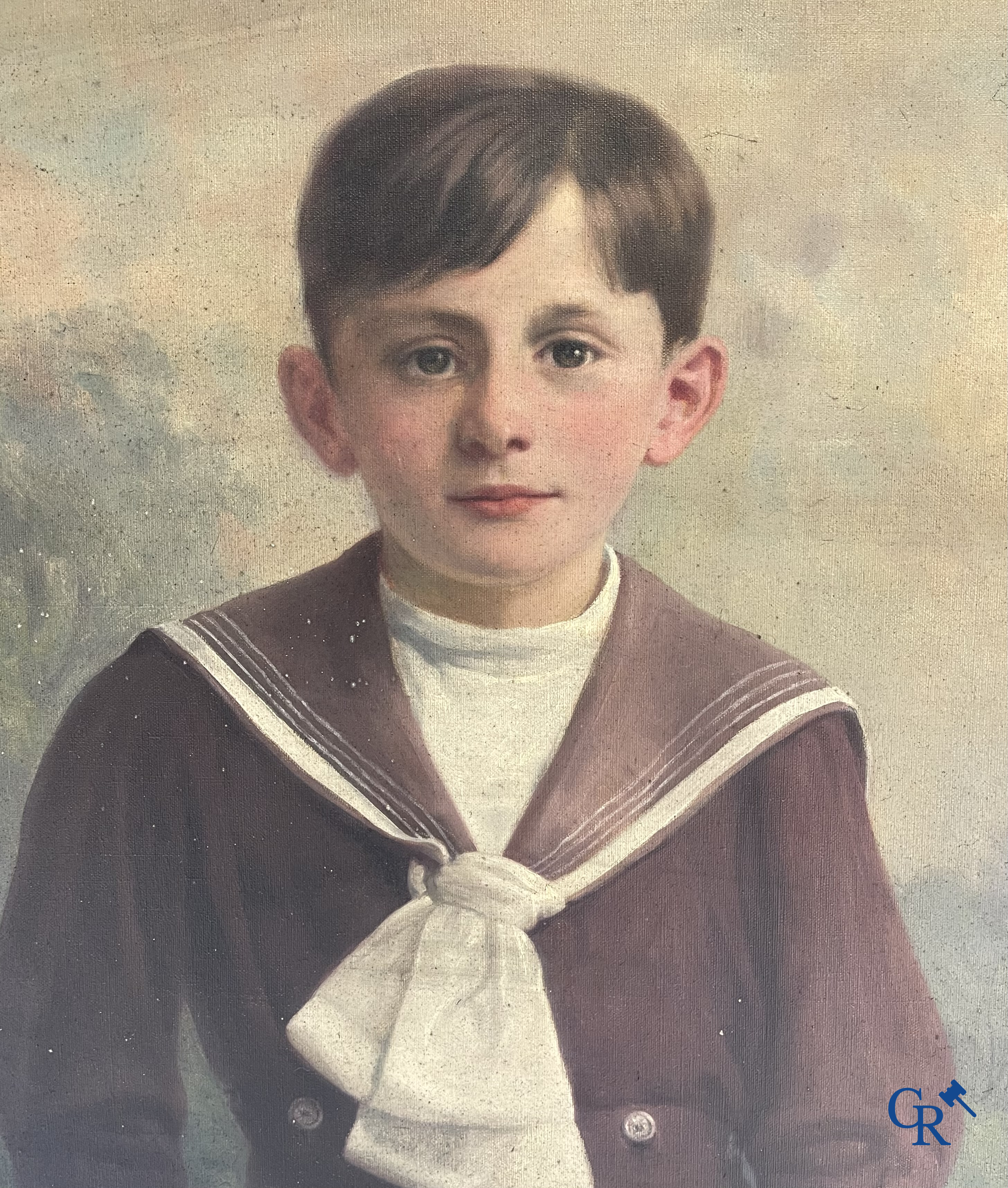 Charles Joseph Van Landuyt (1854-1934) Portret schilderij van een jongen. Vergulde kader. Olie op doek.