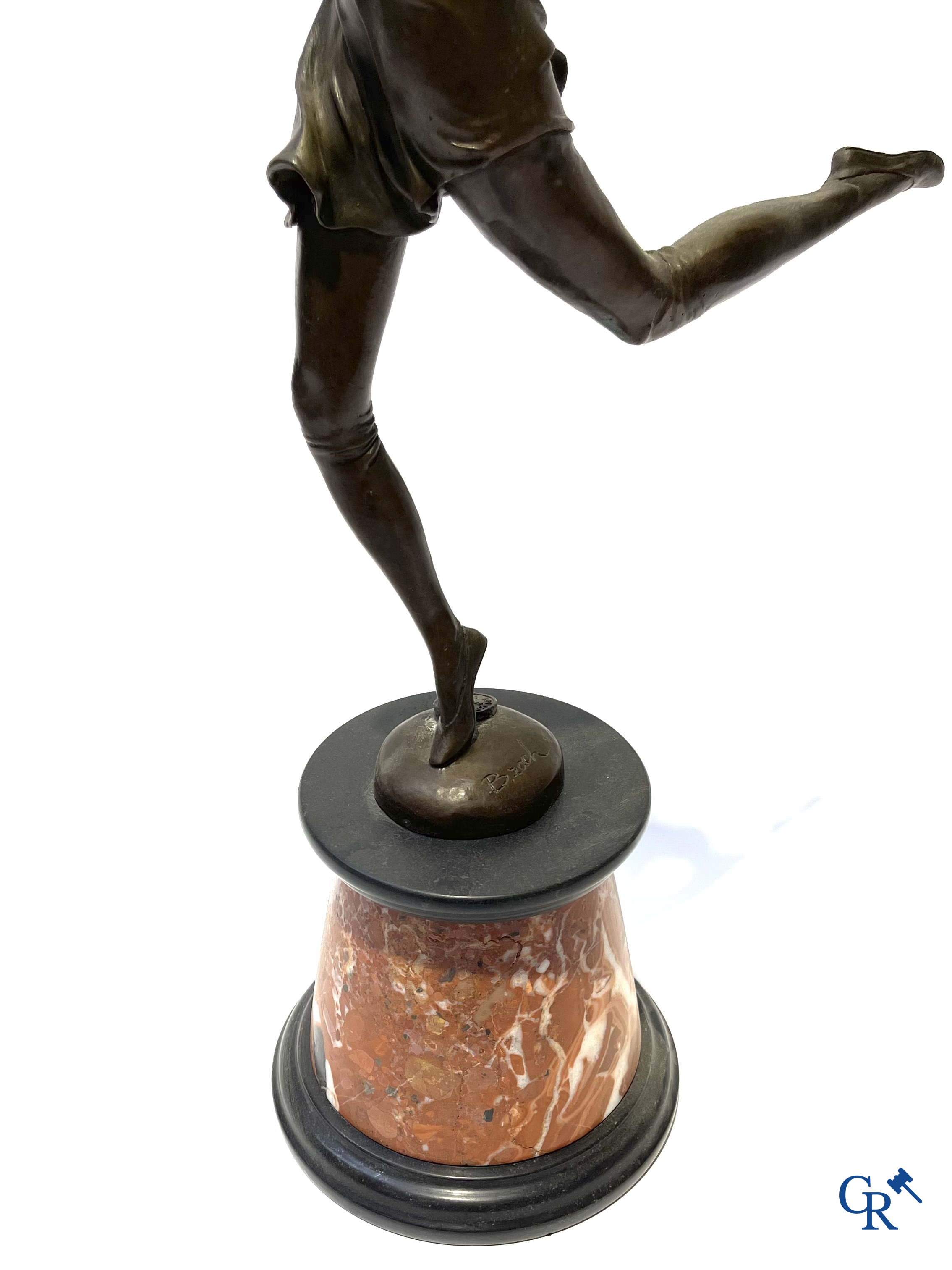 Bronze statue on marble pedestal. Art Deco style. Signed B. Zach. Posthumously, 20th century.