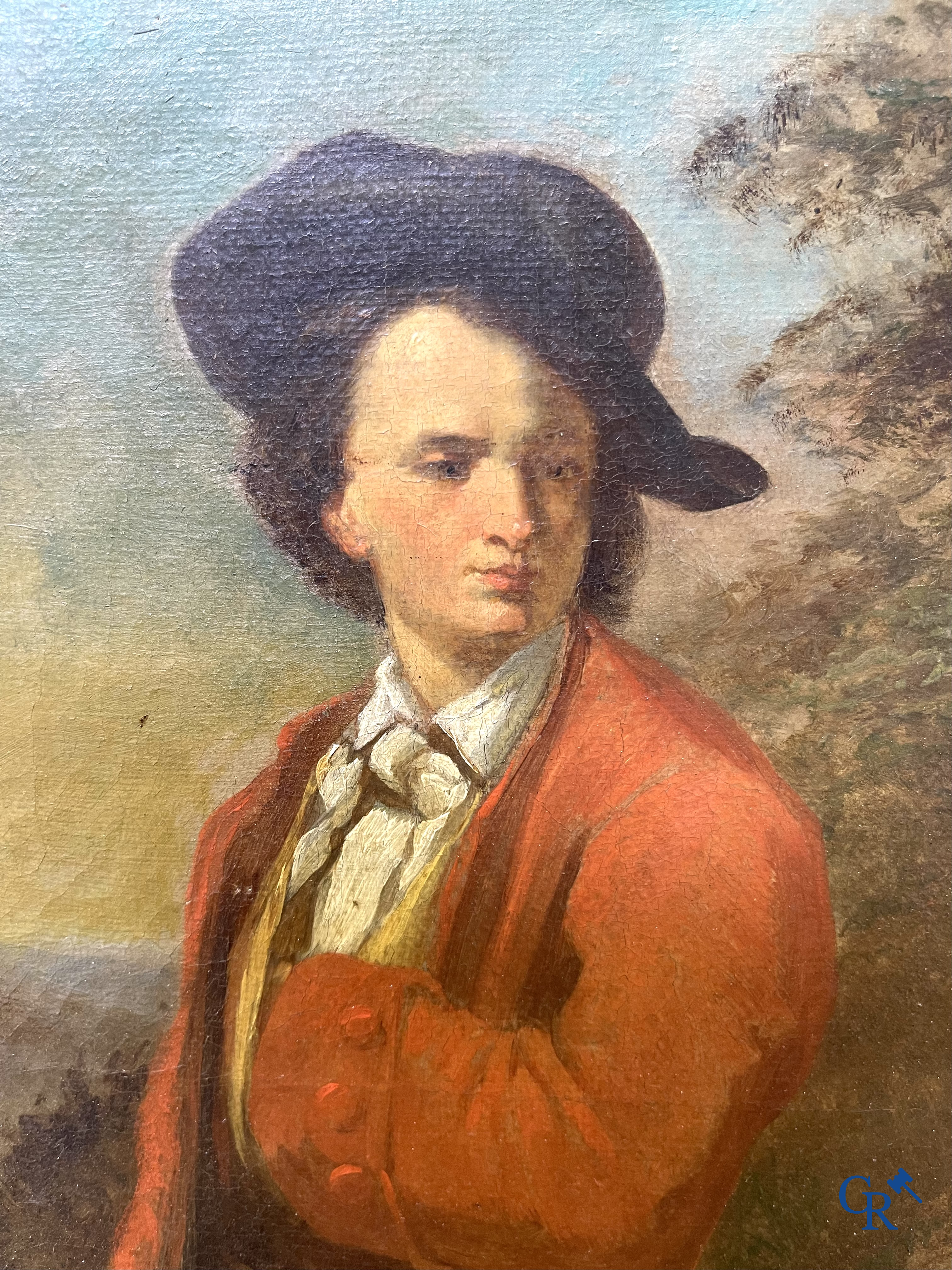 Lainez, Romantic painting in gilded frame. Oil on canvas. 19th century. Signed lower right.