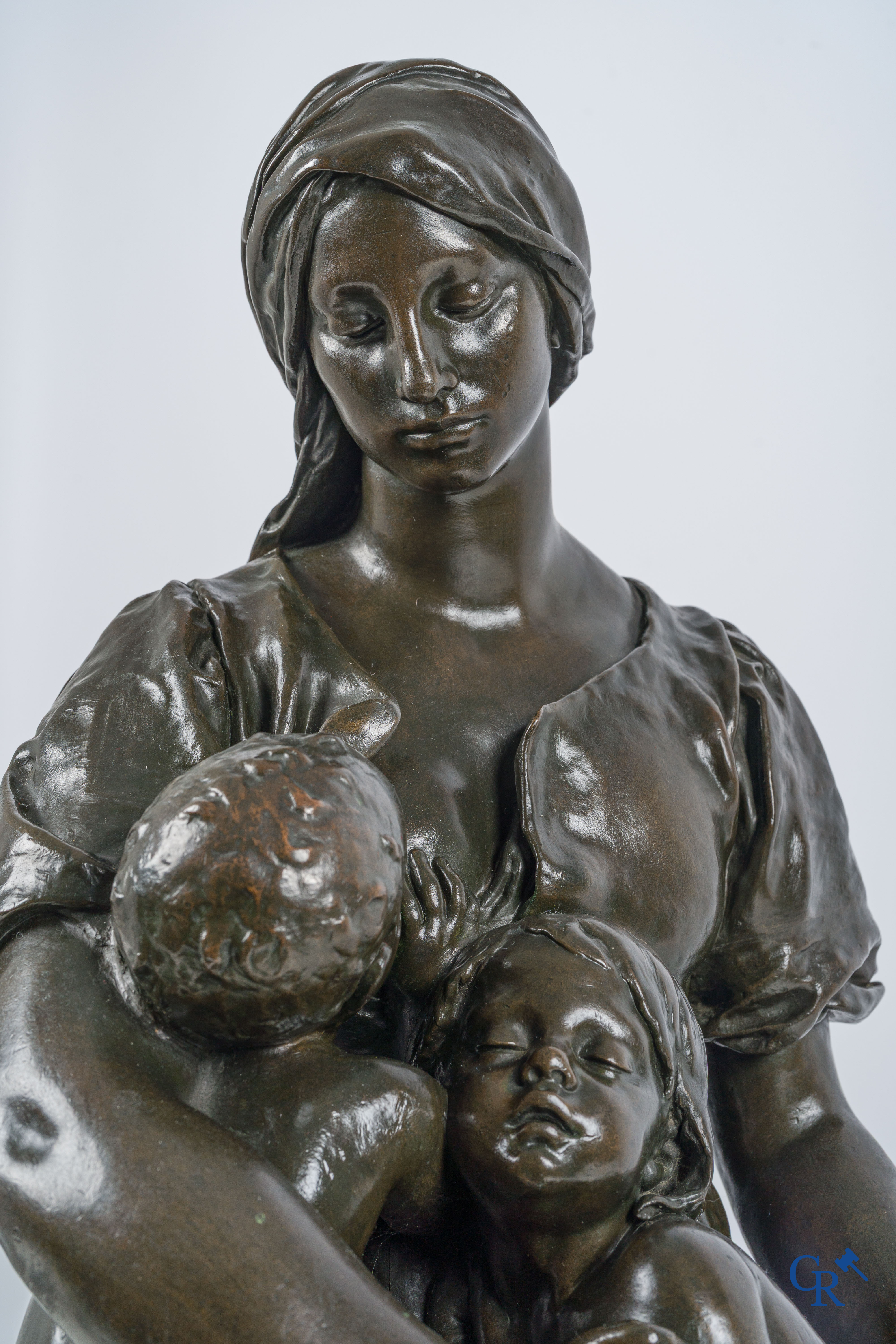 Paul Dubois (1829-1905) Maternité. Large bronze statue with brown patina. Signed P. Dubois, foundry F. Barbedienne.