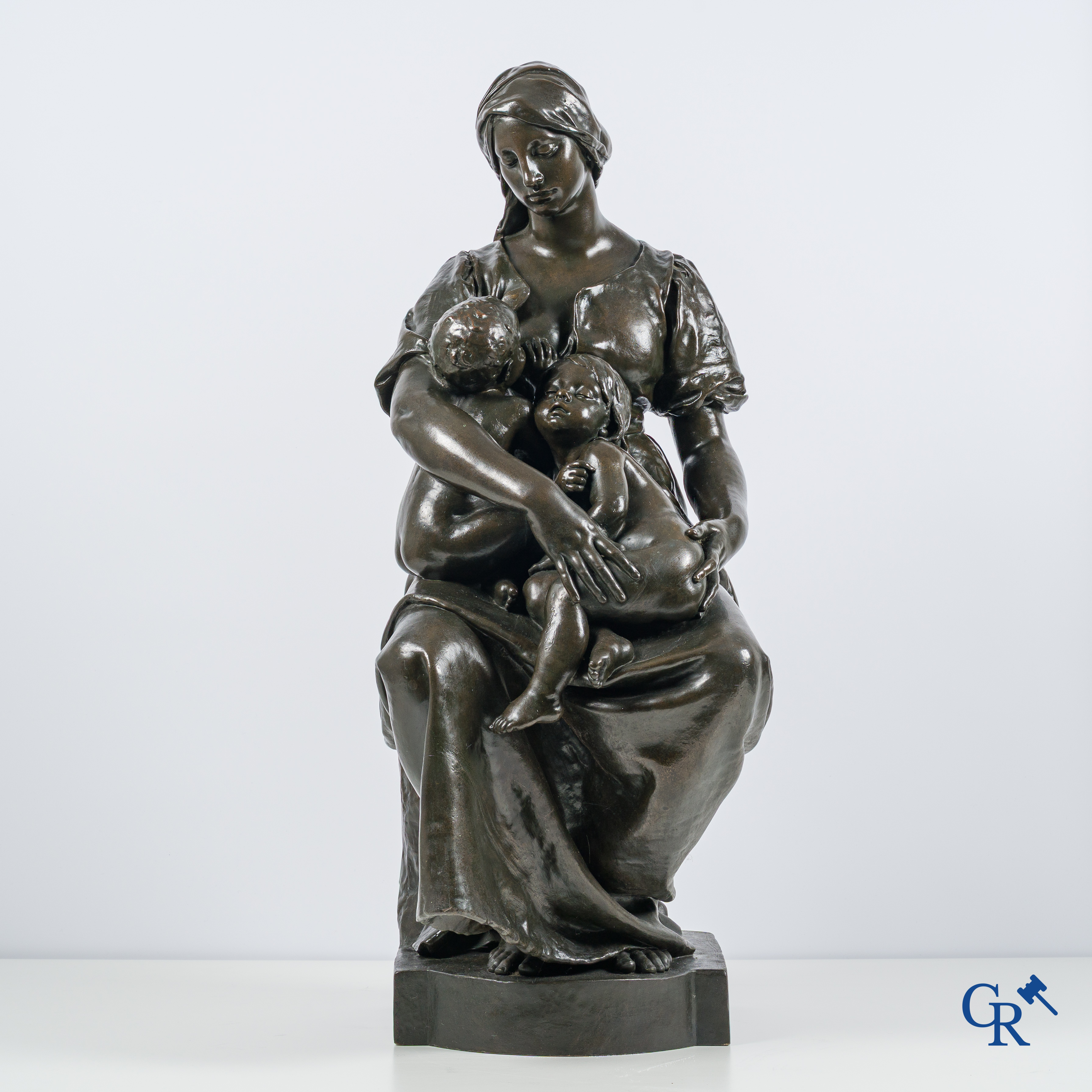 Paul Dubois (1829-1905) Maternité. Large bronze statue with brown patina. Signed P. Dubois, foundry F. Barbedienne.