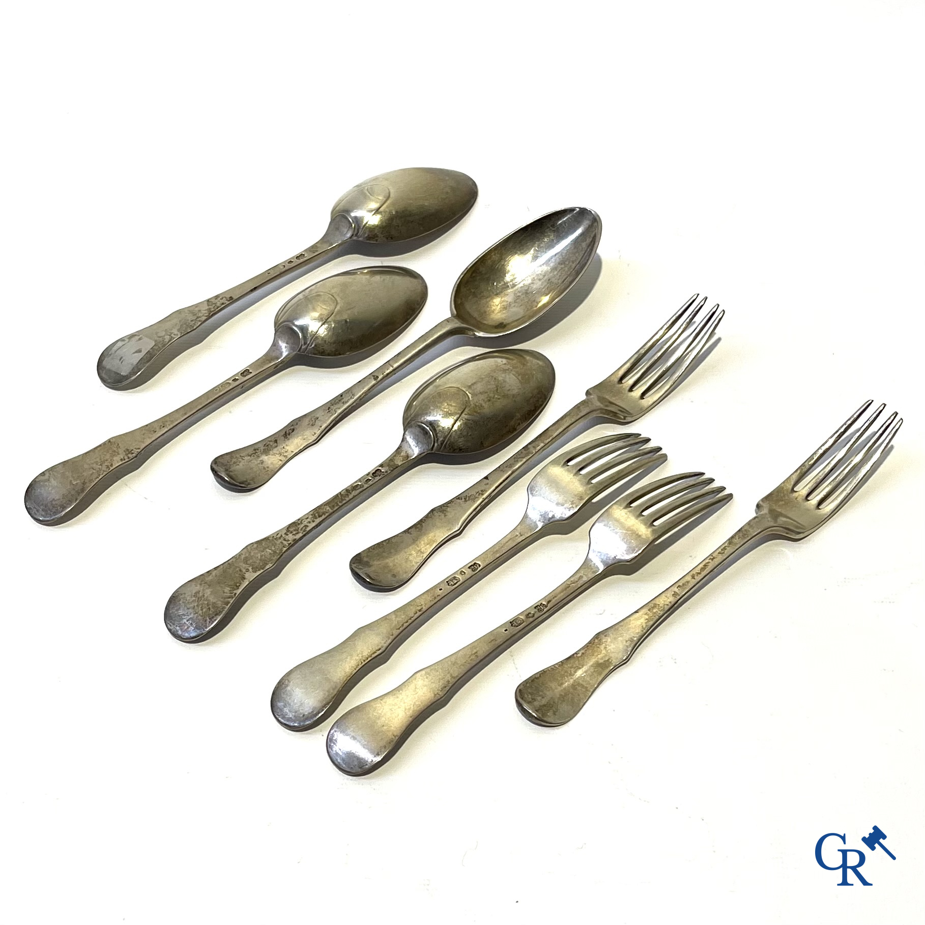 Silver. Lot consisting of 4 spoons and 4 forks in silver. Belgium 18th century. Hallmarks.