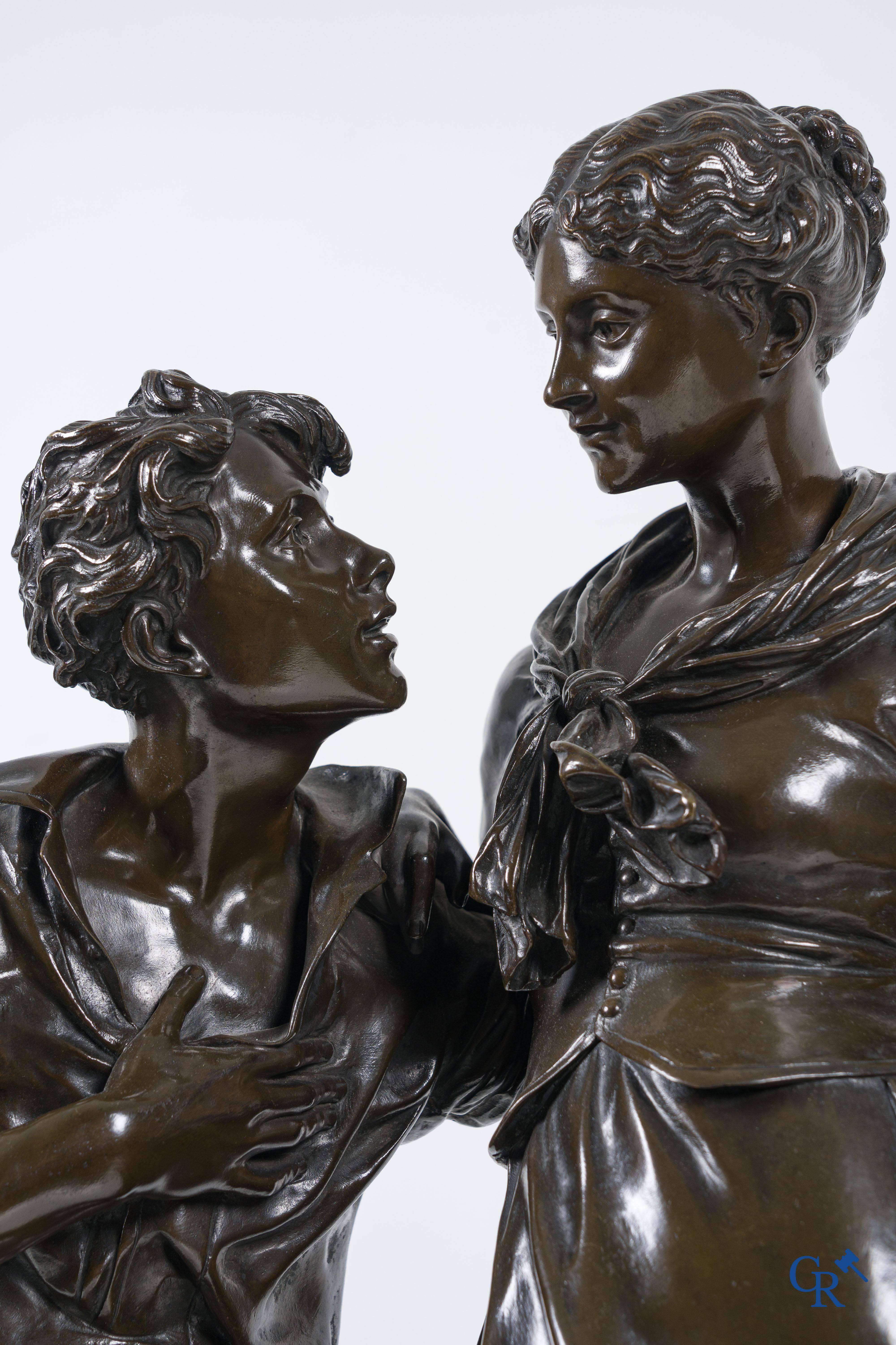 Luca Madrassi (1848-1919) A large bronze statue, couple in love, Signed L. Madrassi Paris and Madrassi.