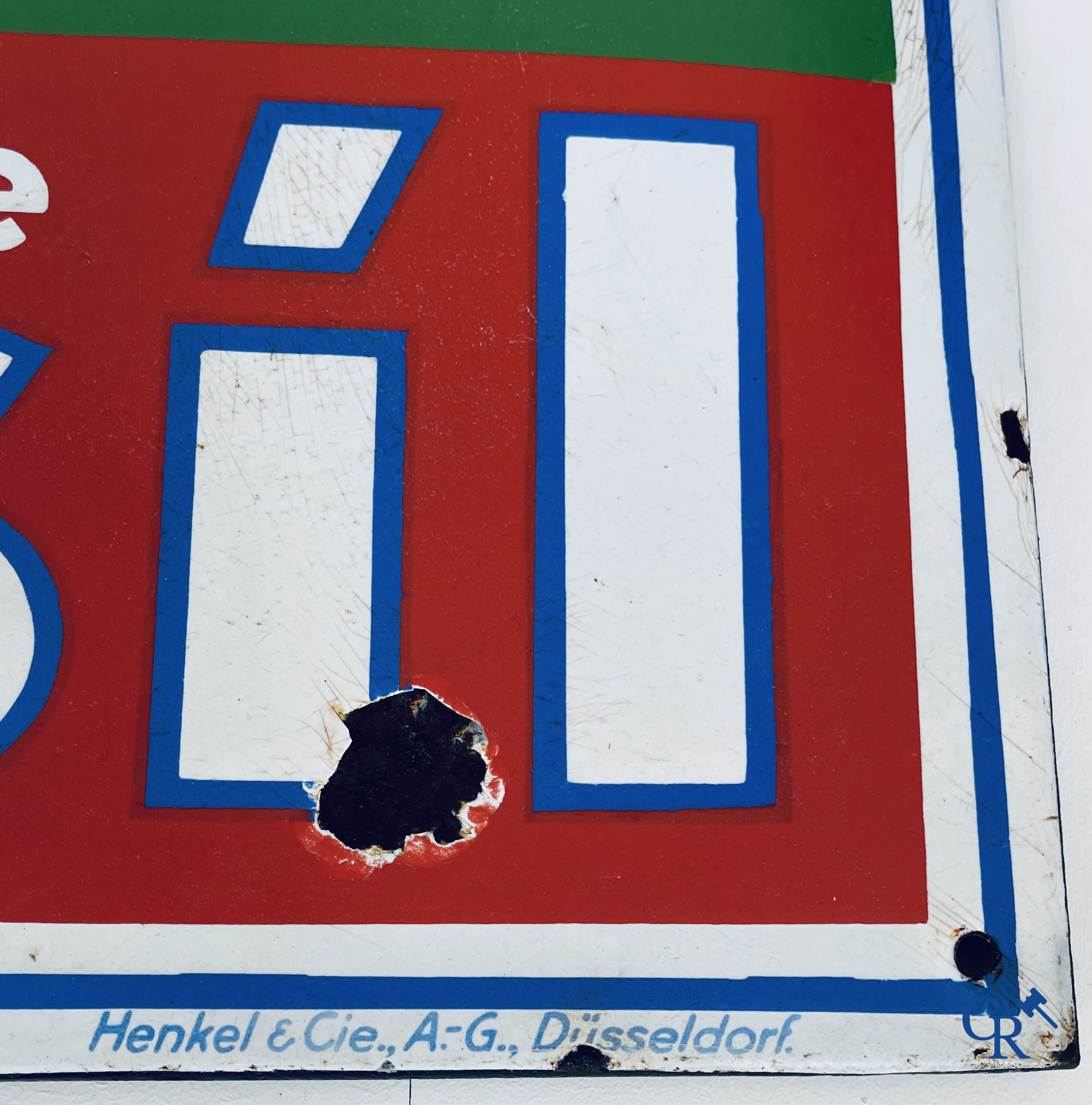 Persil, Groot emaille reclamebord met "De Weibe Dame" naar een ontwerp uit 1922 door Kurt Heiligenstaedt.