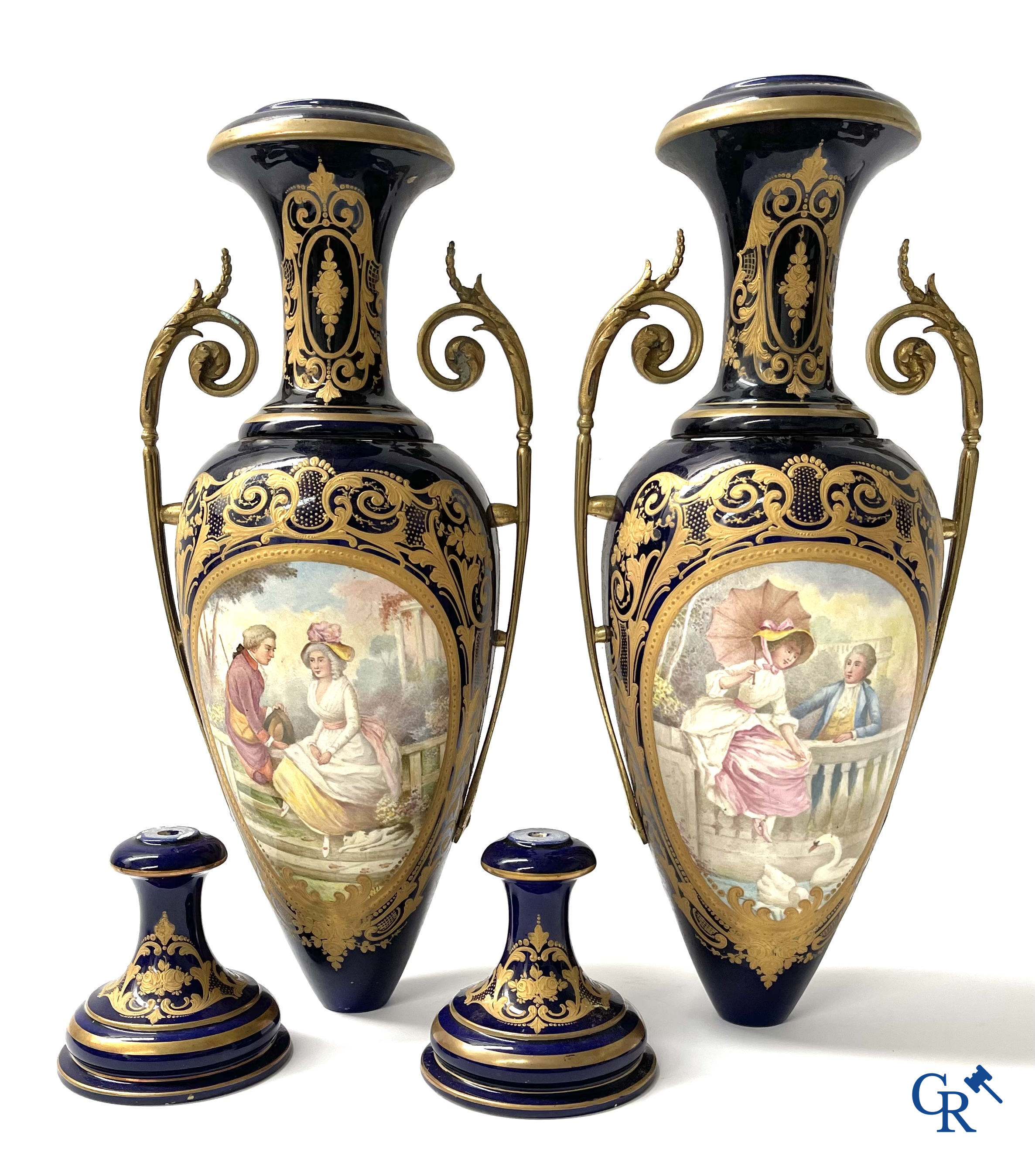 Sèvres, a large lot of Sèvres porcelain with bronze frames. Not mounted. Circa 1900.