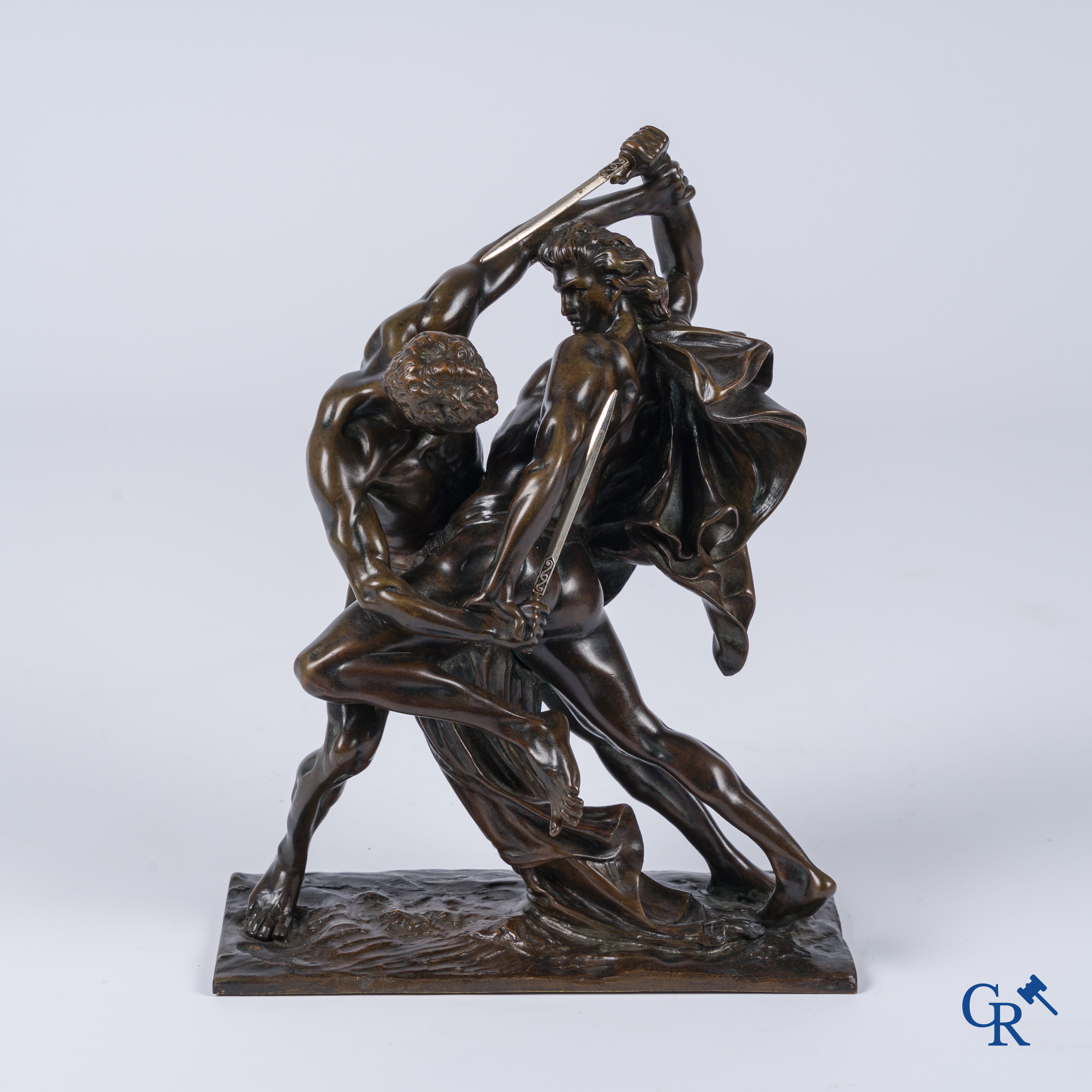 Naar Johann Peter Molin (1814-1873) "Het gevecht" Brons met bruine patine. 19de eeuw.