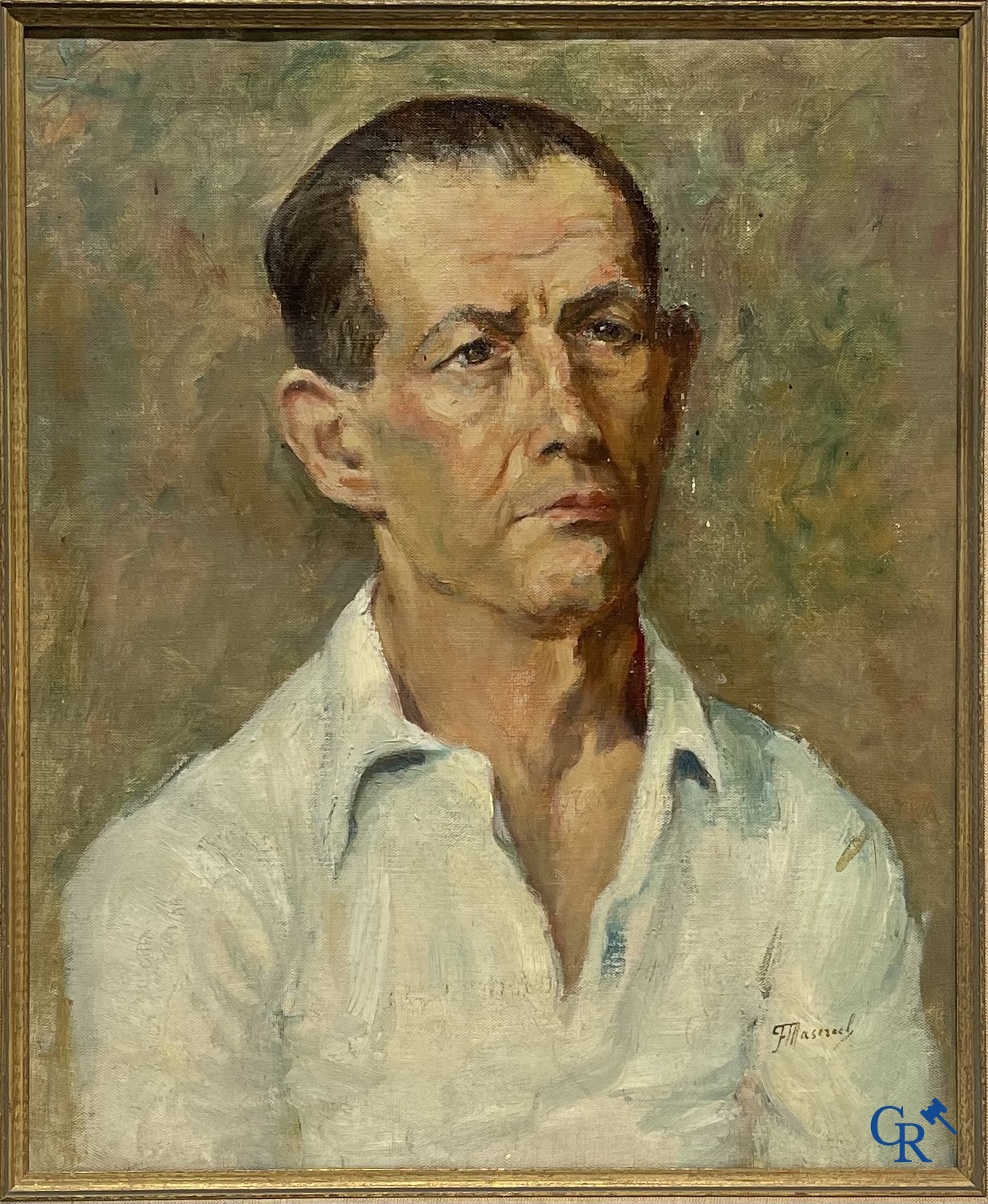 Frans Masereel (?) Portret van een man. Olie op doek, draagt een signatuur F. Masereel.