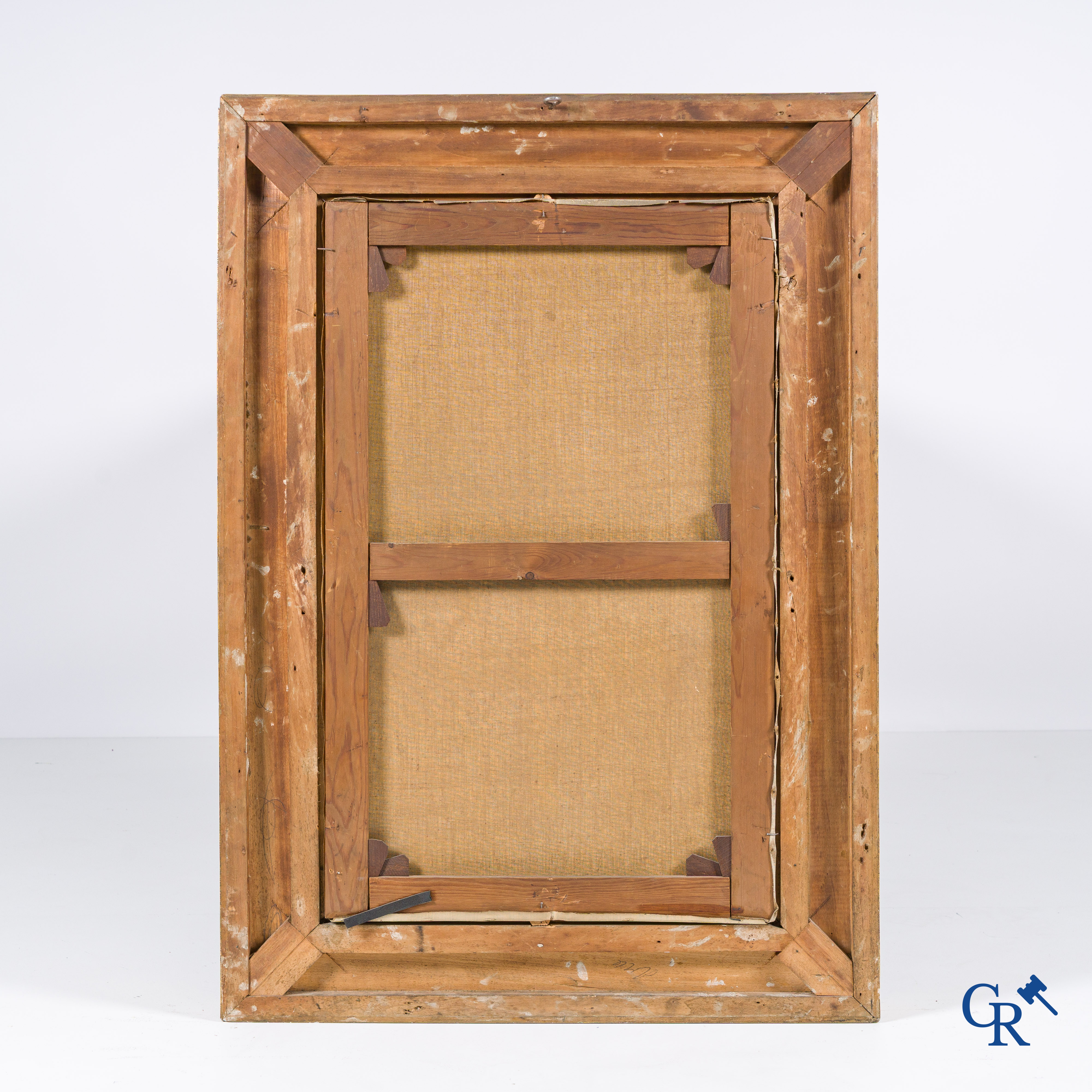 J. Giani, winter landscape with characters. Oil on canvas in a beautiful gilded frame. Signed lower left. Circa 1900.