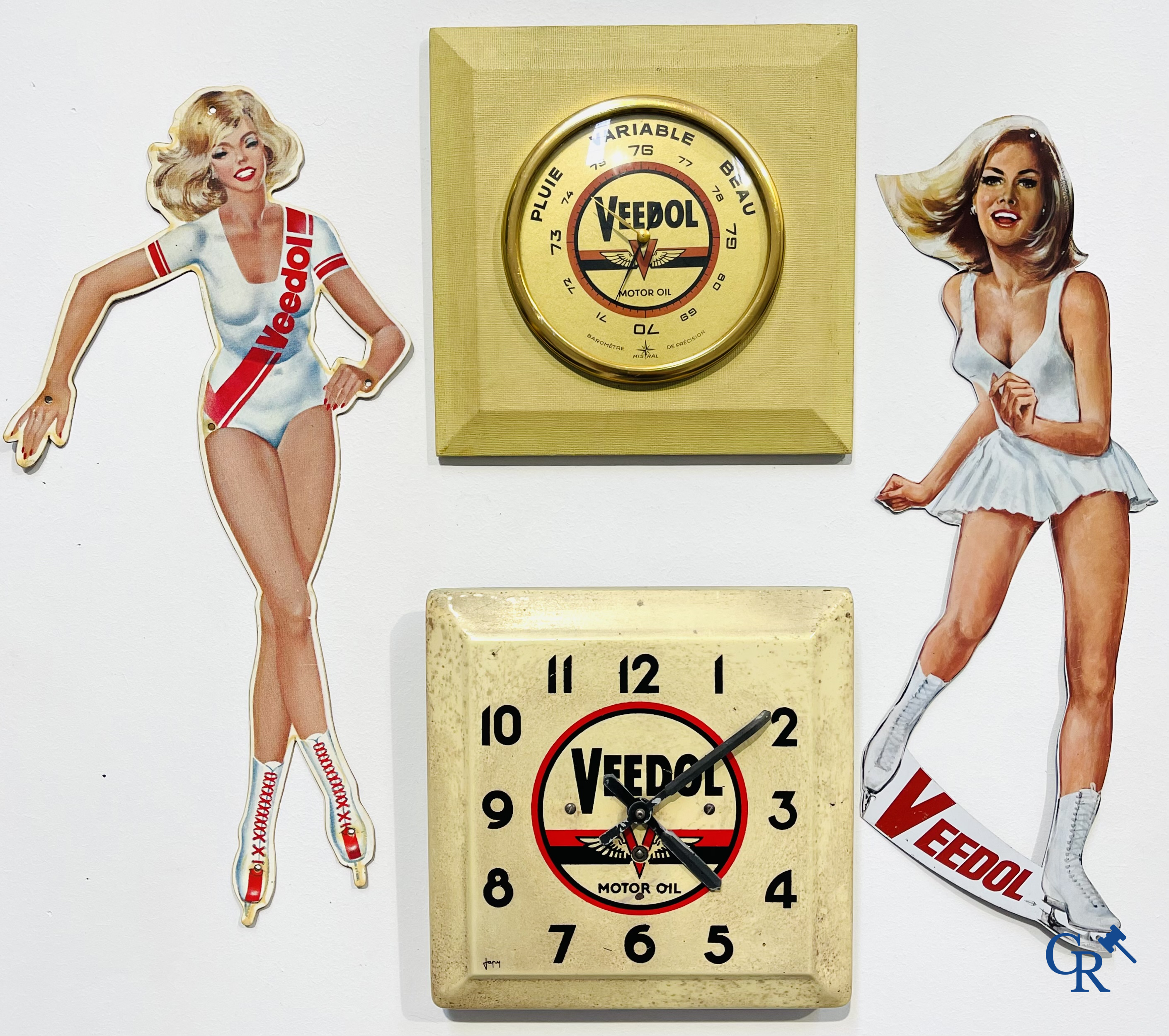 Veedol, een kavel met verschillende reclame objecten voor Veedol motor olie. 50'er-60'er jaren.