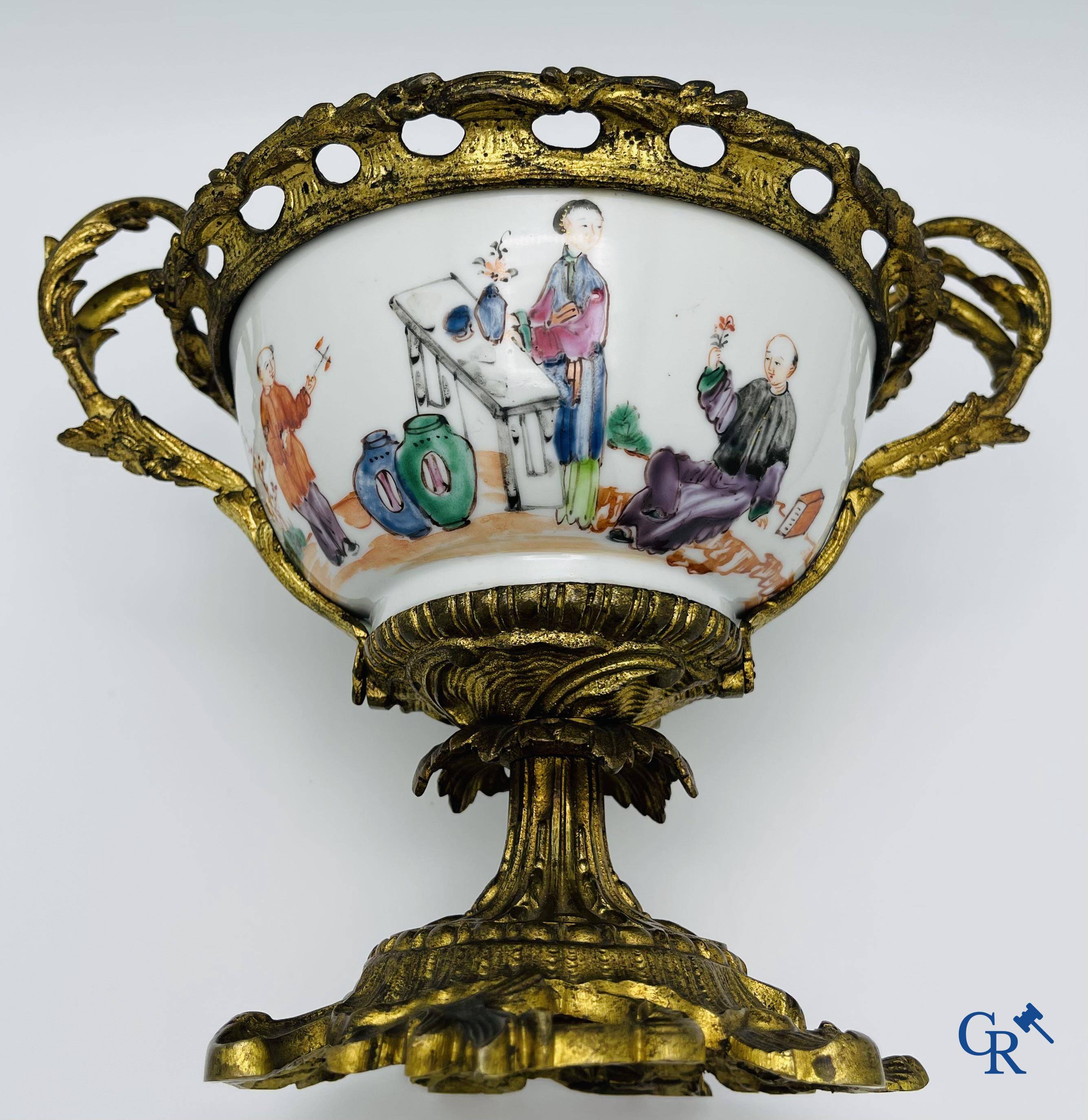 Chinese porcelain: An 18th century gilt-bronze mounted bowl in Chinese export porcelain.