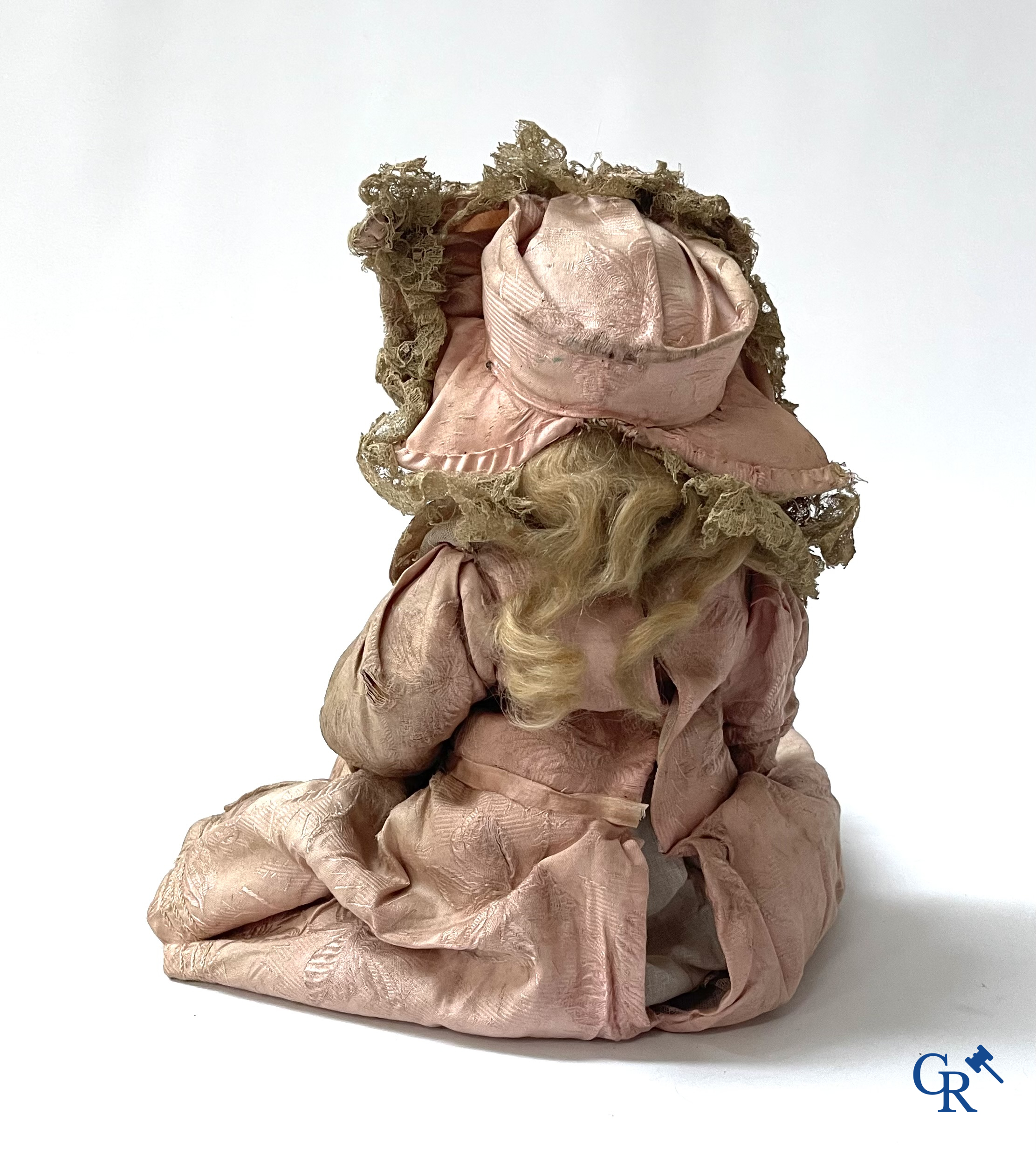 Old toys. Jumeau doll with porcelain head. Numbered 8, original clothing and shoes.