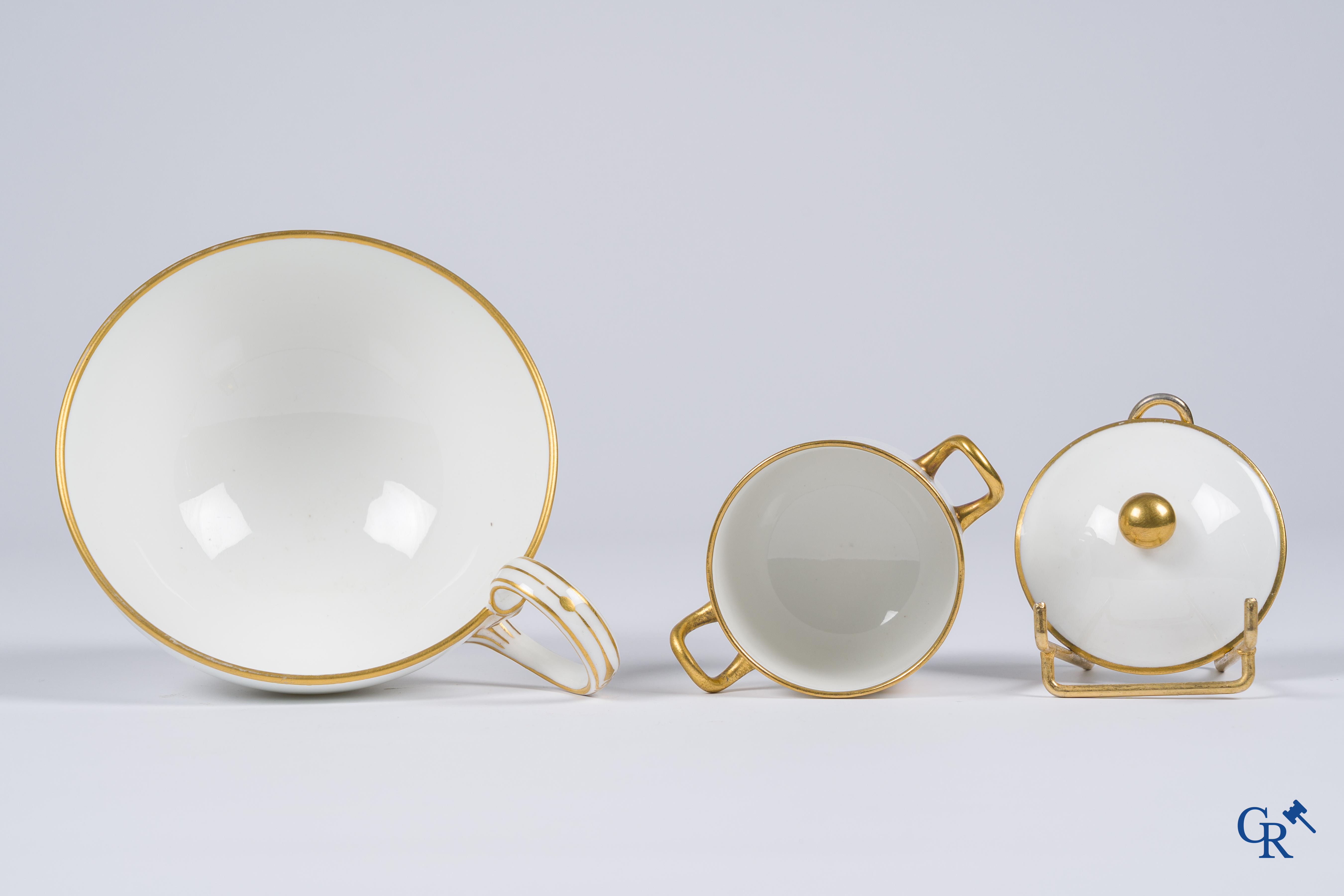 Sèvres, Napoléon III. Large cup and saucer, a small sugar pot attached. Marked and dated 1861, '64 and '67.