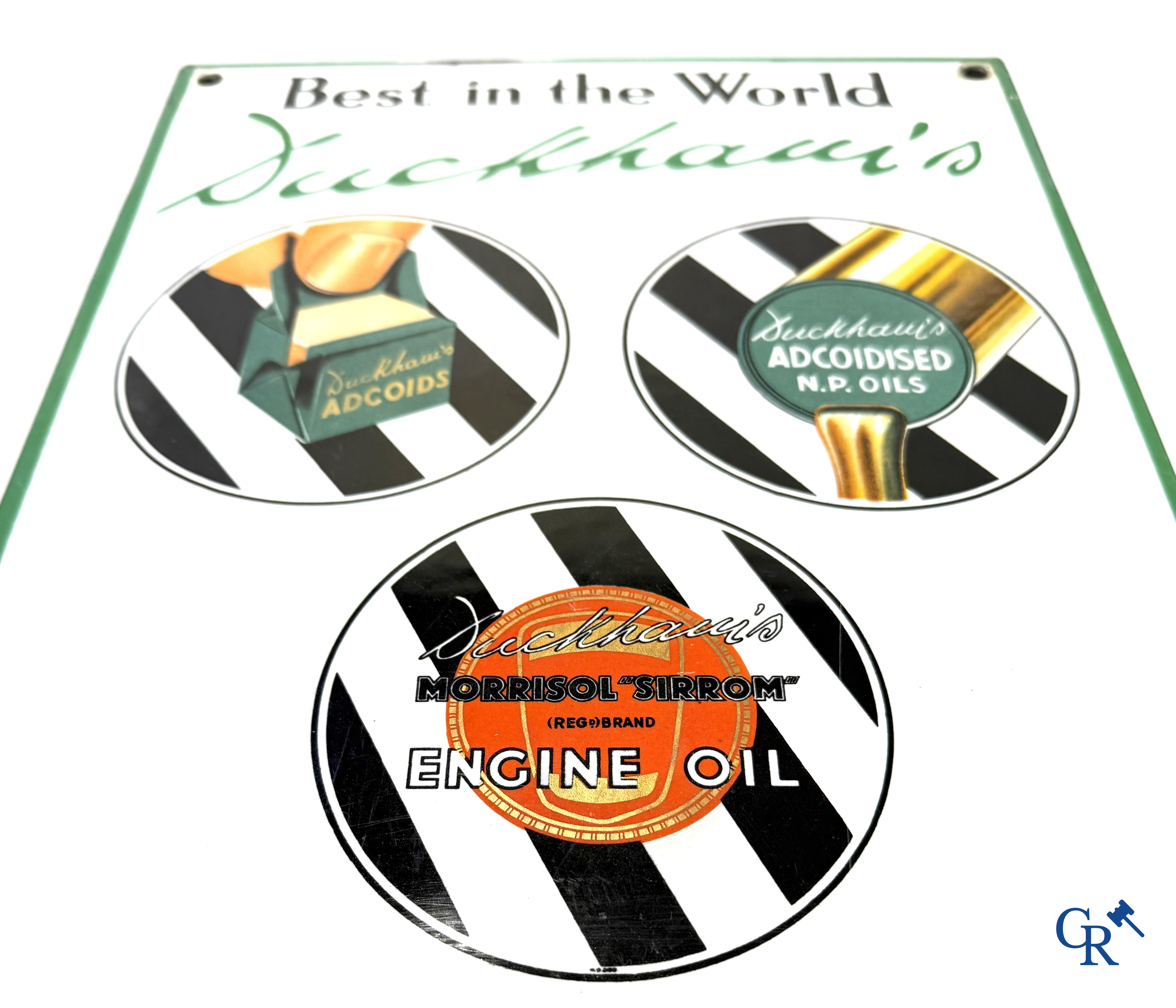 Duckham's Motor Oil. "Best in the World" Beautifully enamelled advertising thermometer sign. English production.