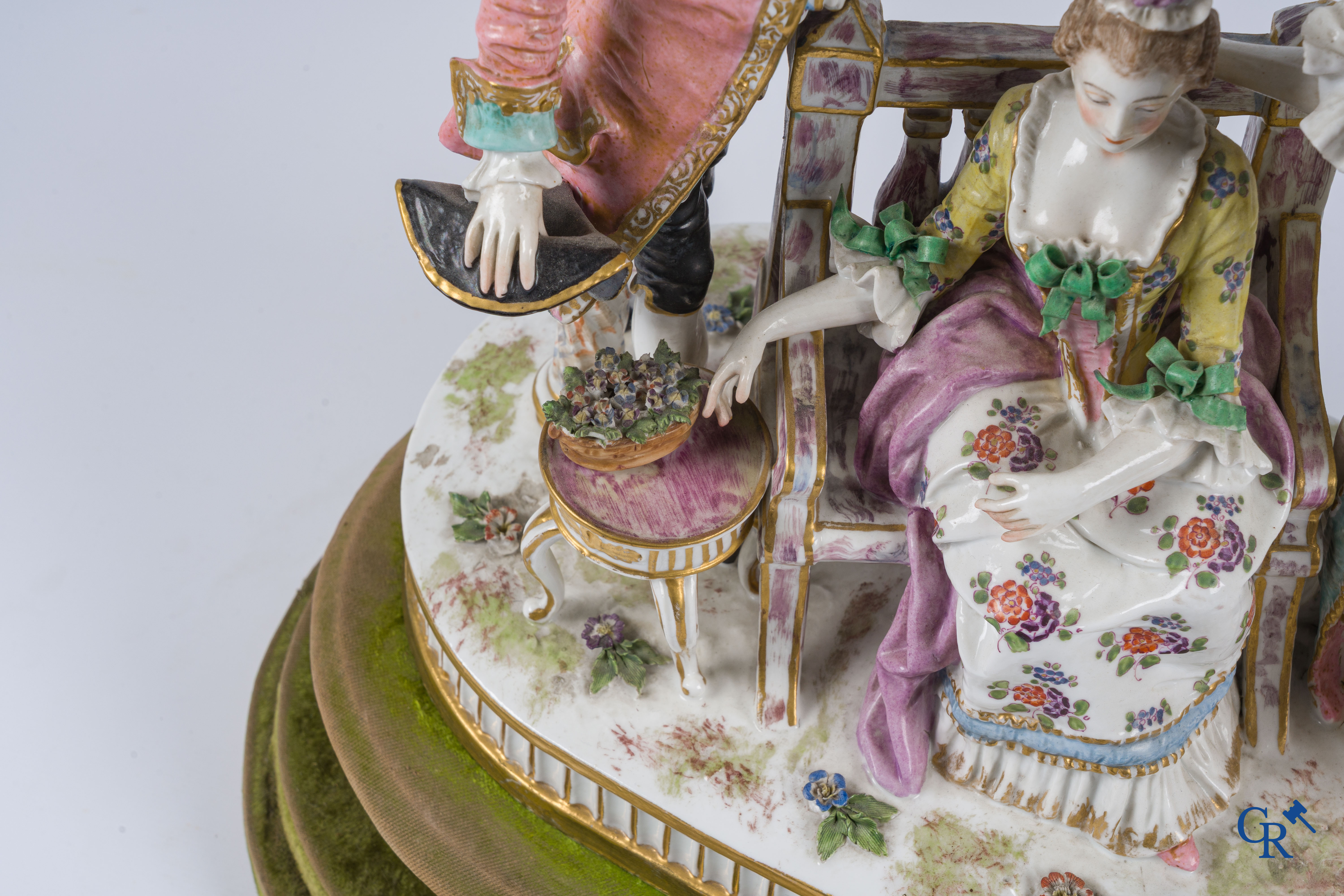 Porcelain. An exceptional group in multi-coloured and gilded porcelain. Marked. 19th century.