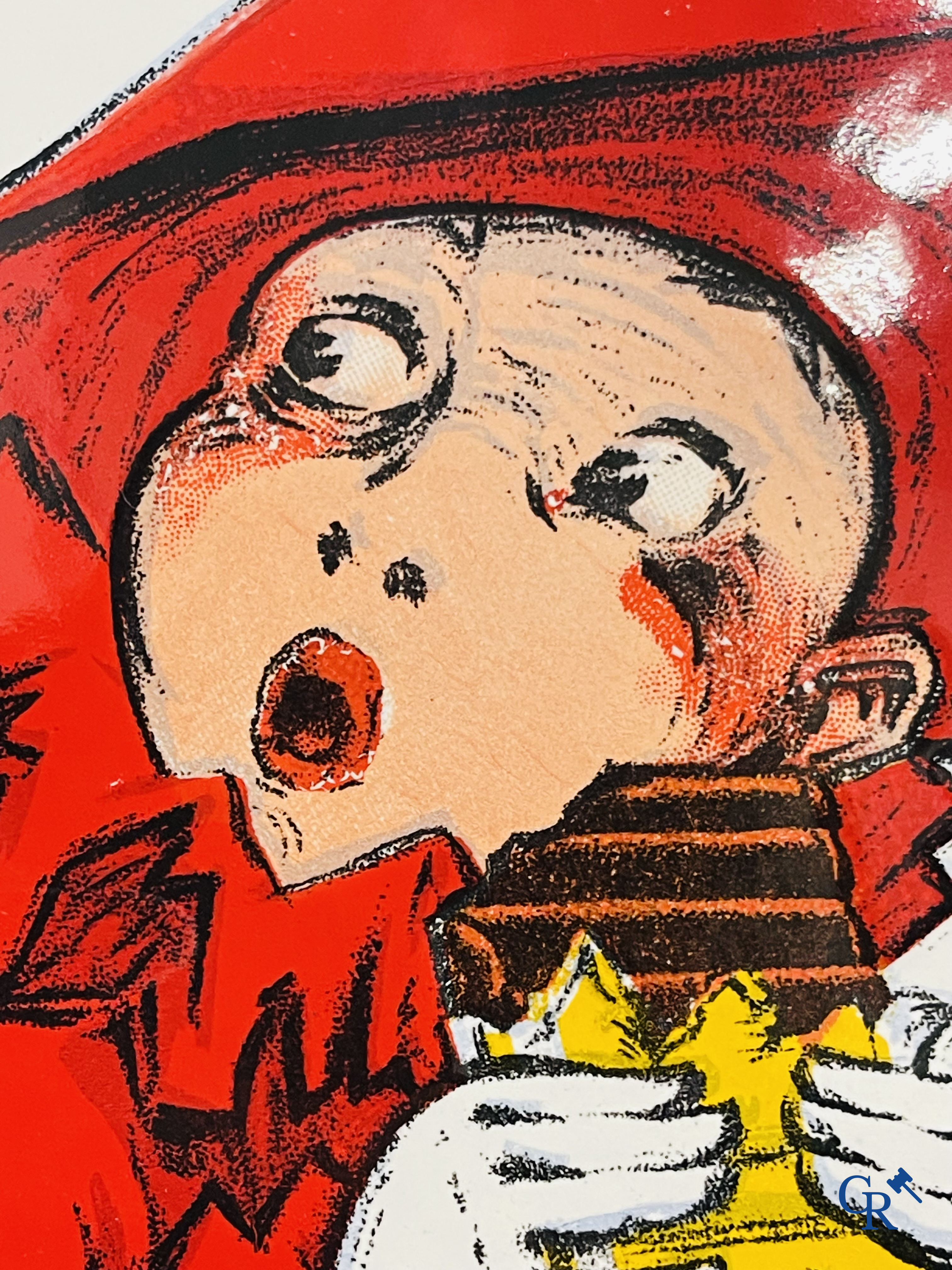 Chocolat Pupier, plaque émaillée illustré du personnage de Jean D'Ylen, vers 1930.