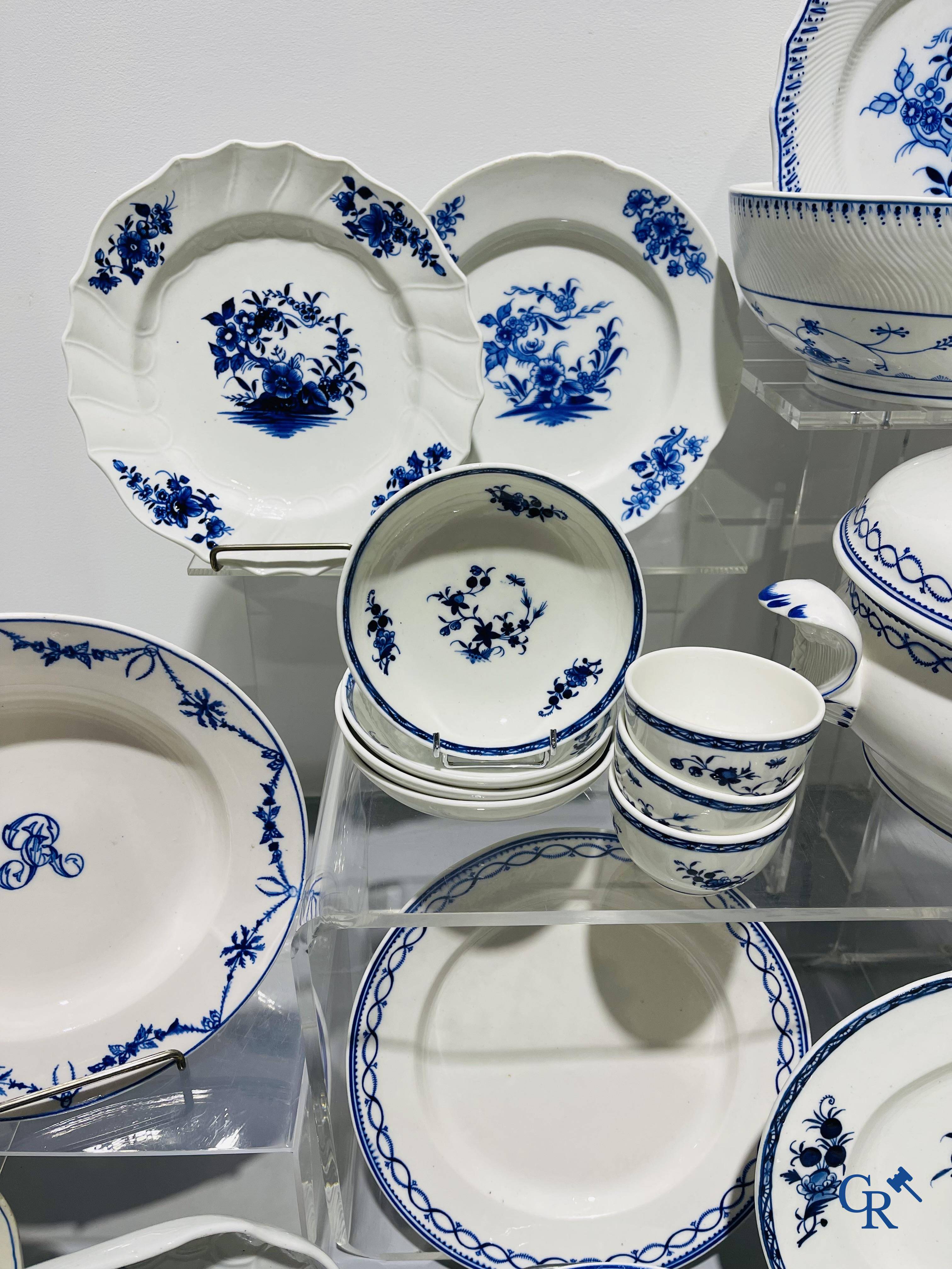 European porcelain, Tournai. A large lot of various pieces of blue and white porcelain and faience. 18th - 19th century.
