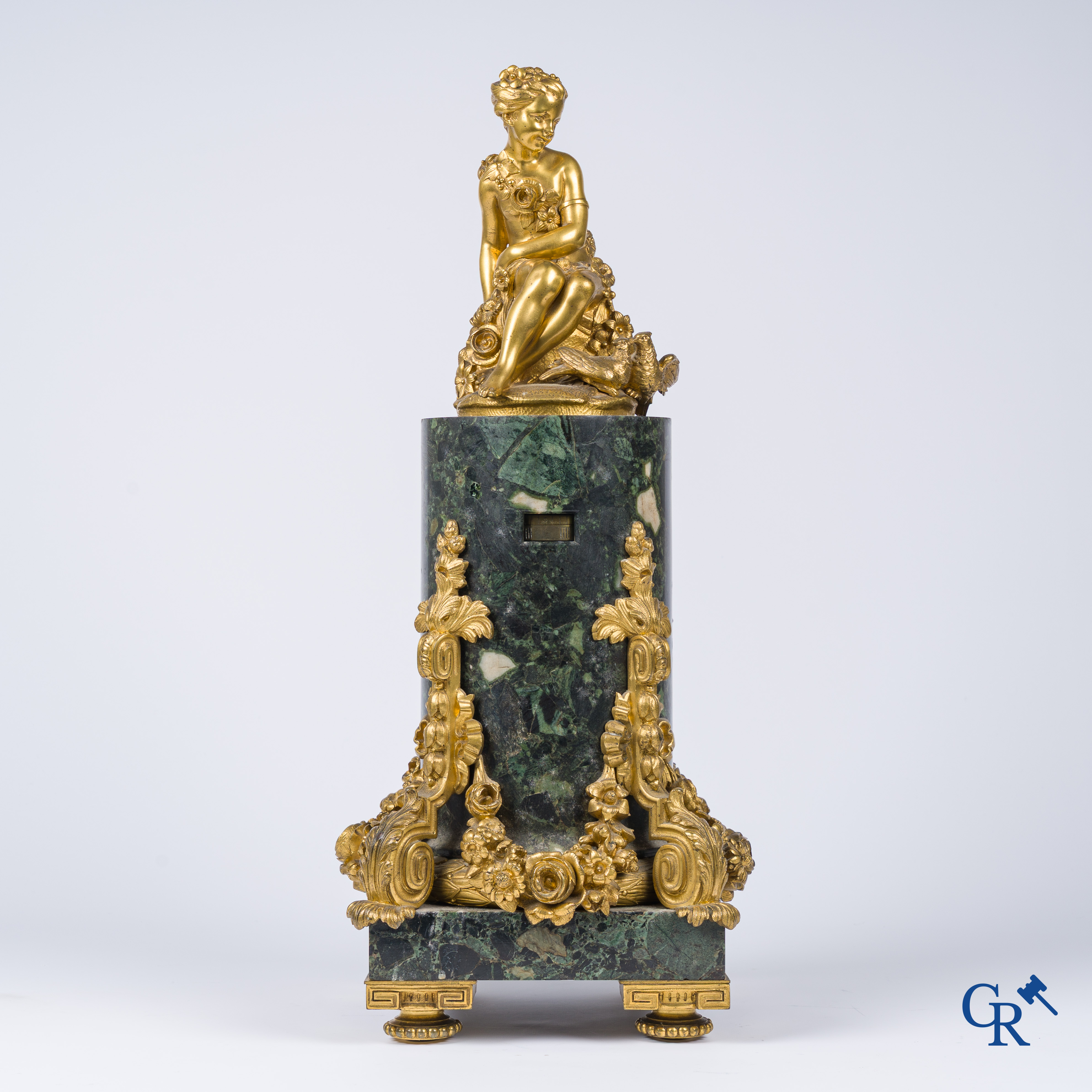 Victor Paillard. Pendule à Cercles Tournantes. Pendulum in green marble and gilded bronze. Circa 1860.