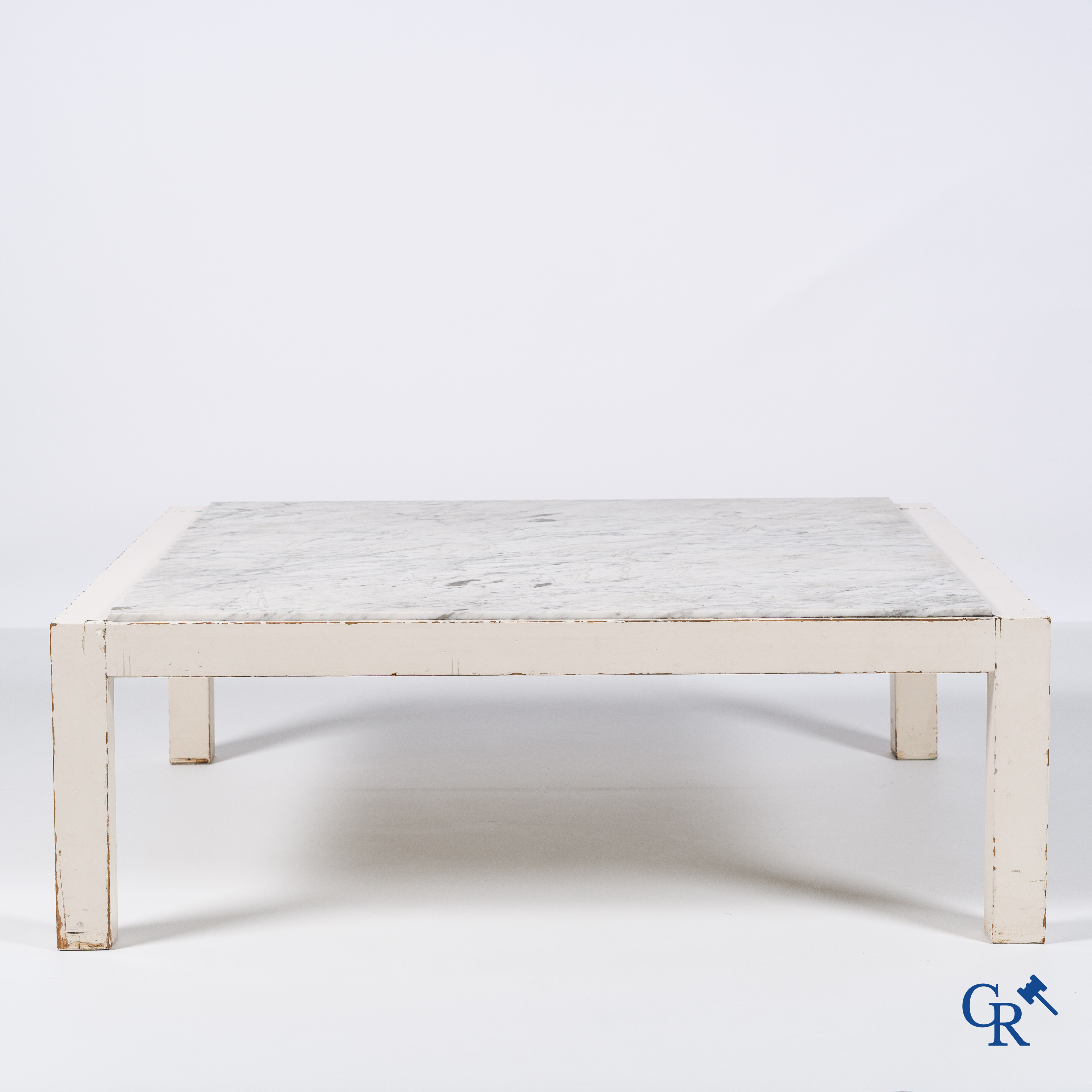 José Vermeersch (1922 - 1997) Coffee table in wood and worked marble top.
