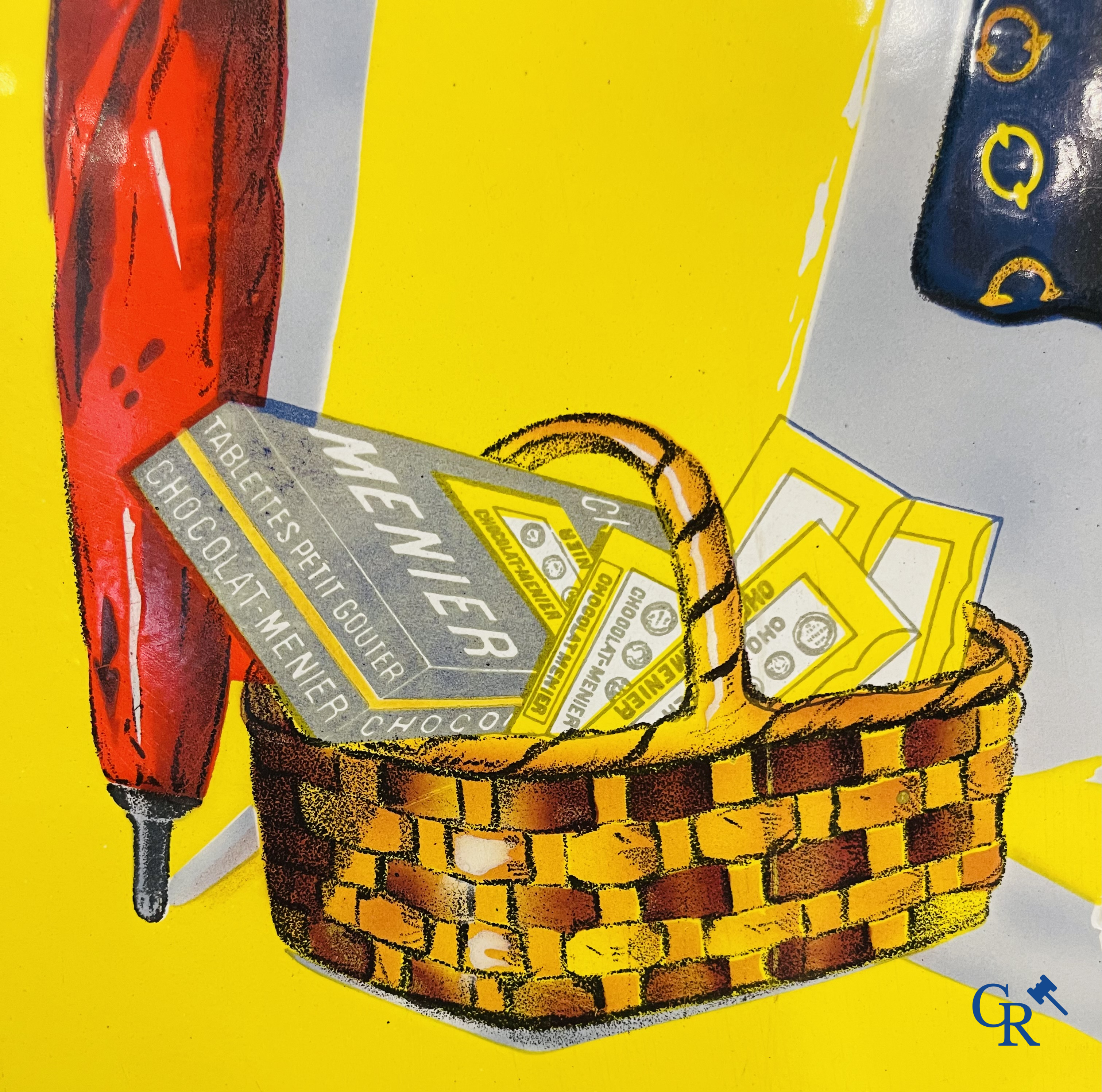 Chocolat Menier, "éviter les contrefaçons", emaille reclamebord naar een ontwerp van Firmin Bouisset.