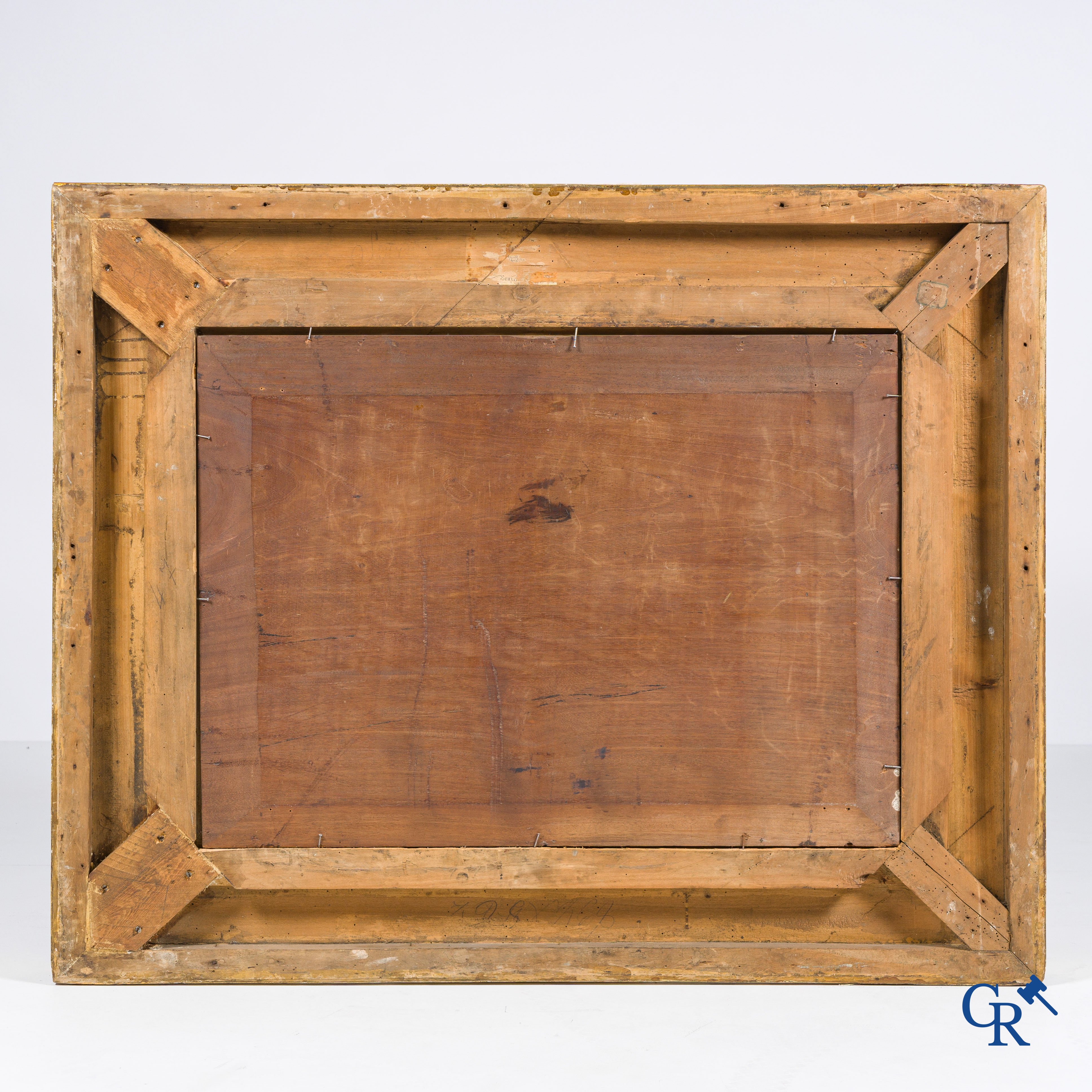 Edmond de Pratere (Kortrijk 1826 - Elsene 1888) "Op de Boerderij" Olie op mahoniehout. Gesigneerd.