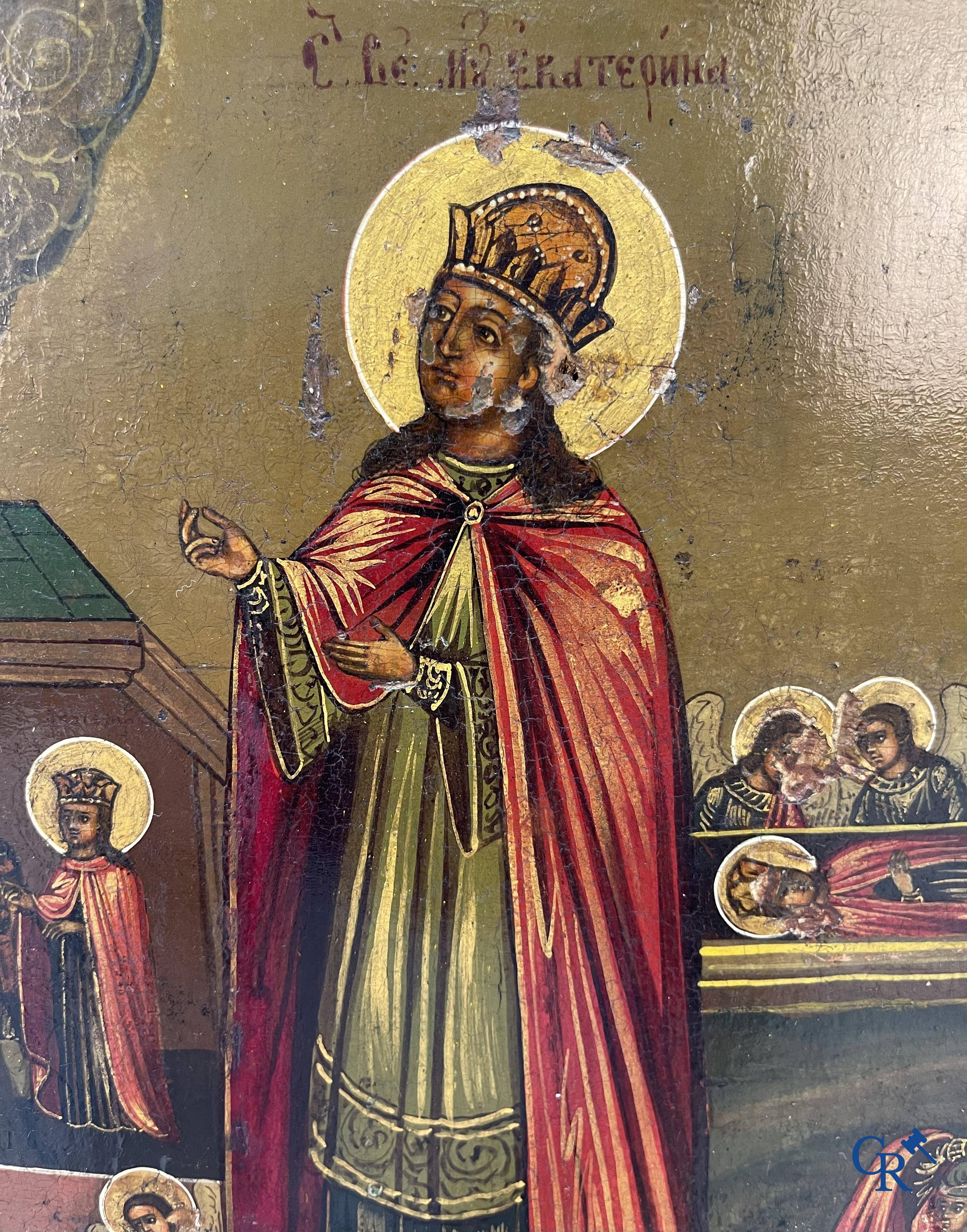 Icon with scenes from the life of Saint Catherine of Alexandria, early 19th century.