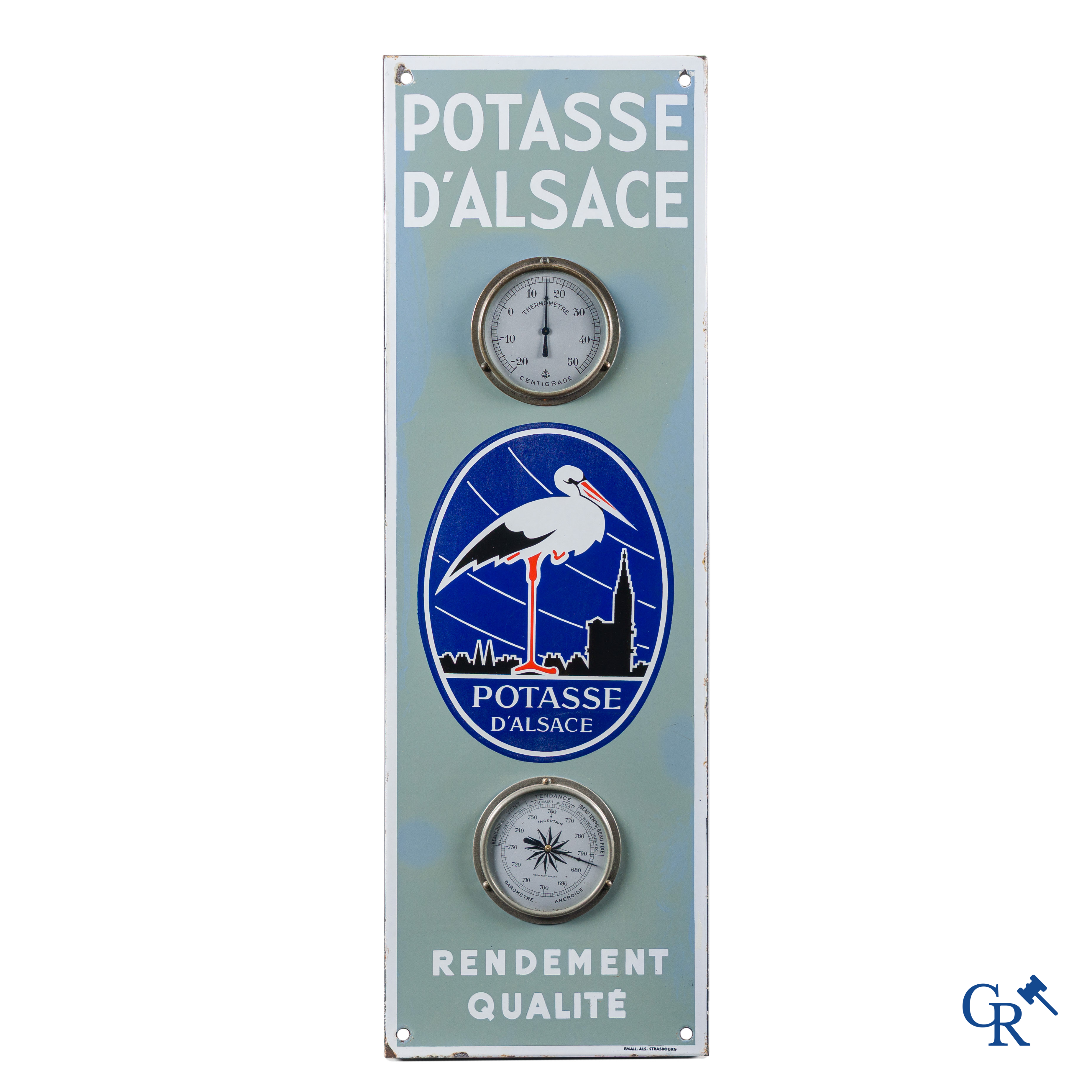 Potasse D'Alsace, emaille reclamebord met ingewerkte thermometer. 50'er jaren.