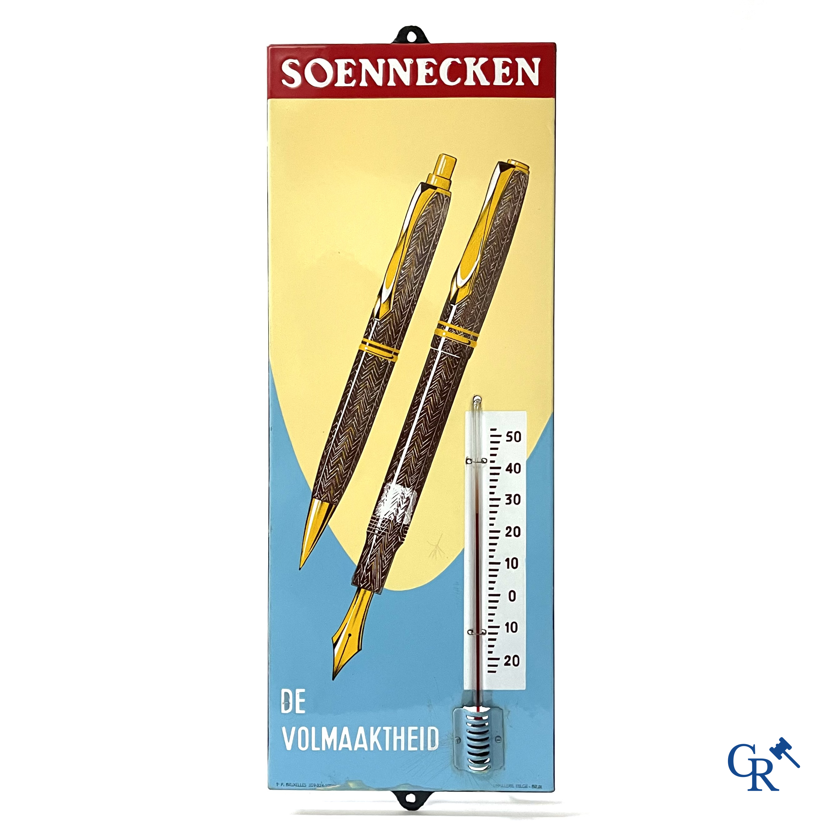 Soennecken "The Perfection" Enamel advertising thermometer for ballpoint pens and fountain pens. Emaillerie Belge. 1950's.