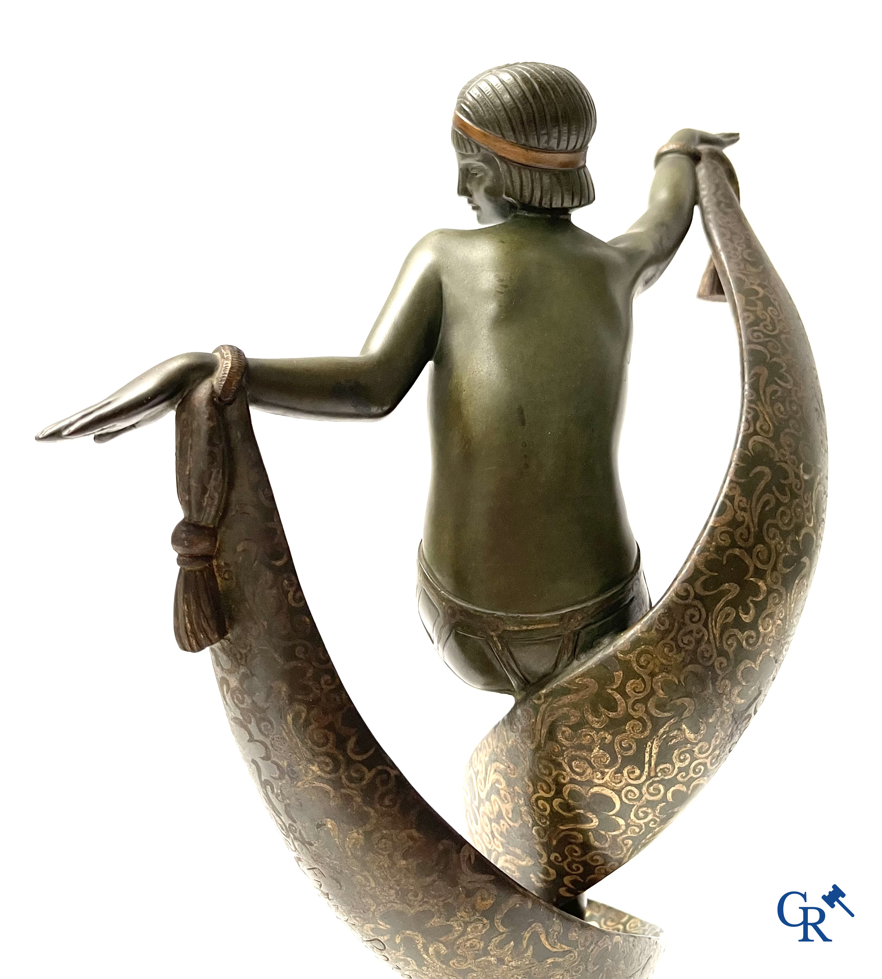 Fanny Rozet (1881-1921), Art Deco sculpture in patinated and damascened bronze. Signed.