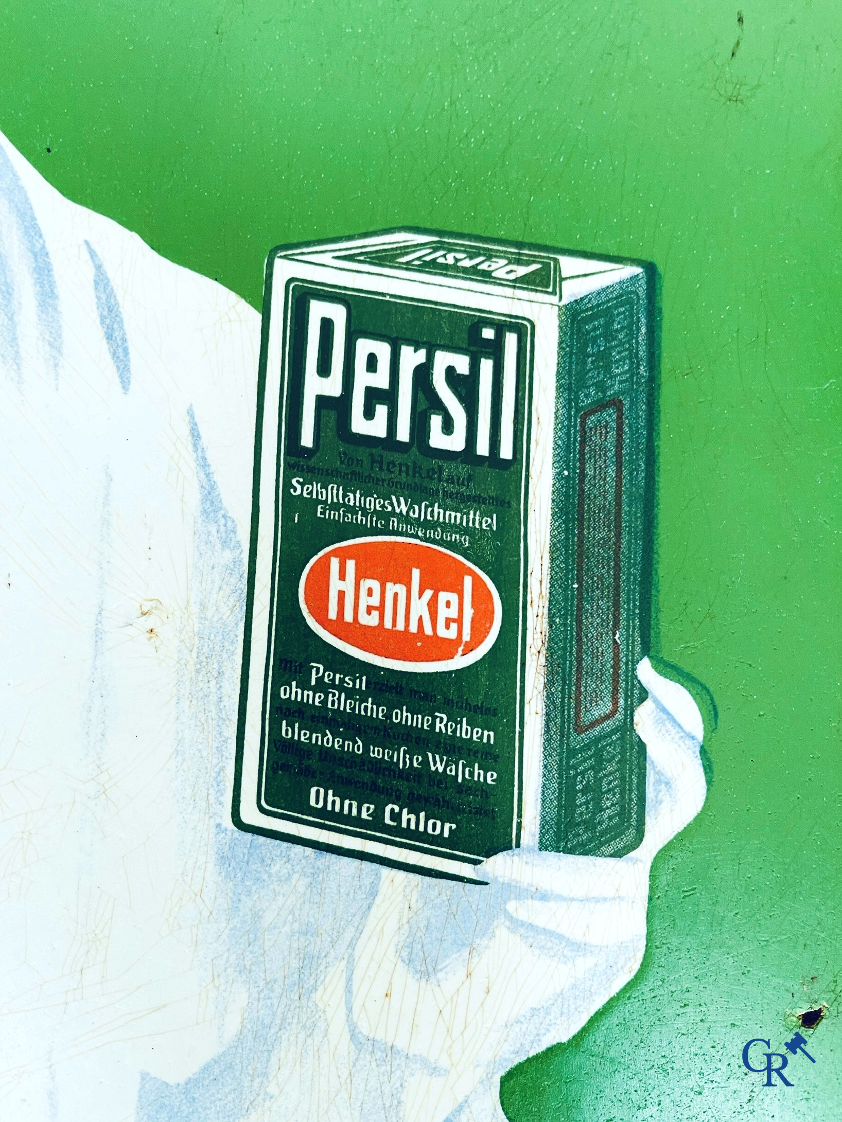 Persil, Groot emaille reclamebord met "De Weibe Dame" naar een ontwerp uit 1922 door Kurt Heiligenstaedt.