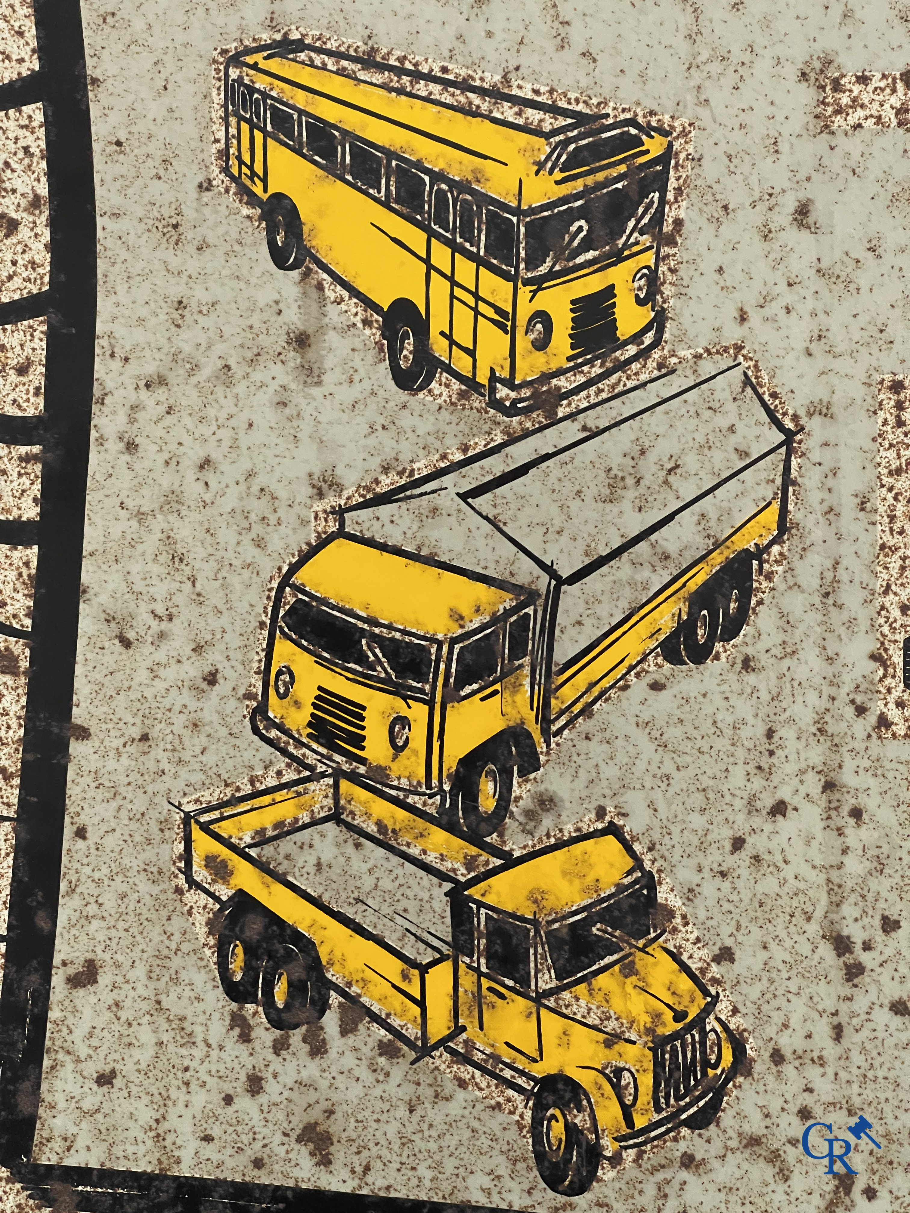 Michelin, Publicité en tôle lithographiée pour pneus de voiture de société Michelin. Etipan Bruxelles 1965.