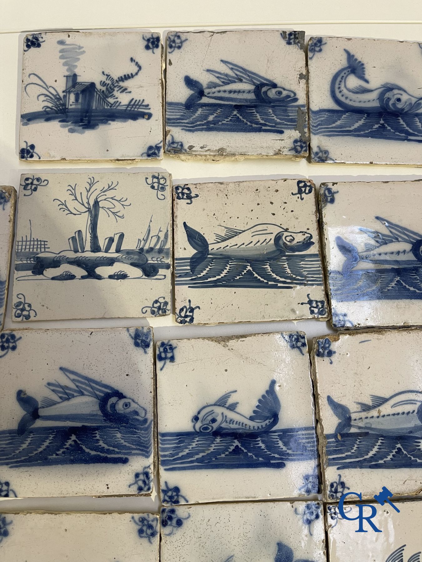 A large collection of various Delft tiles. 17th-18th century.