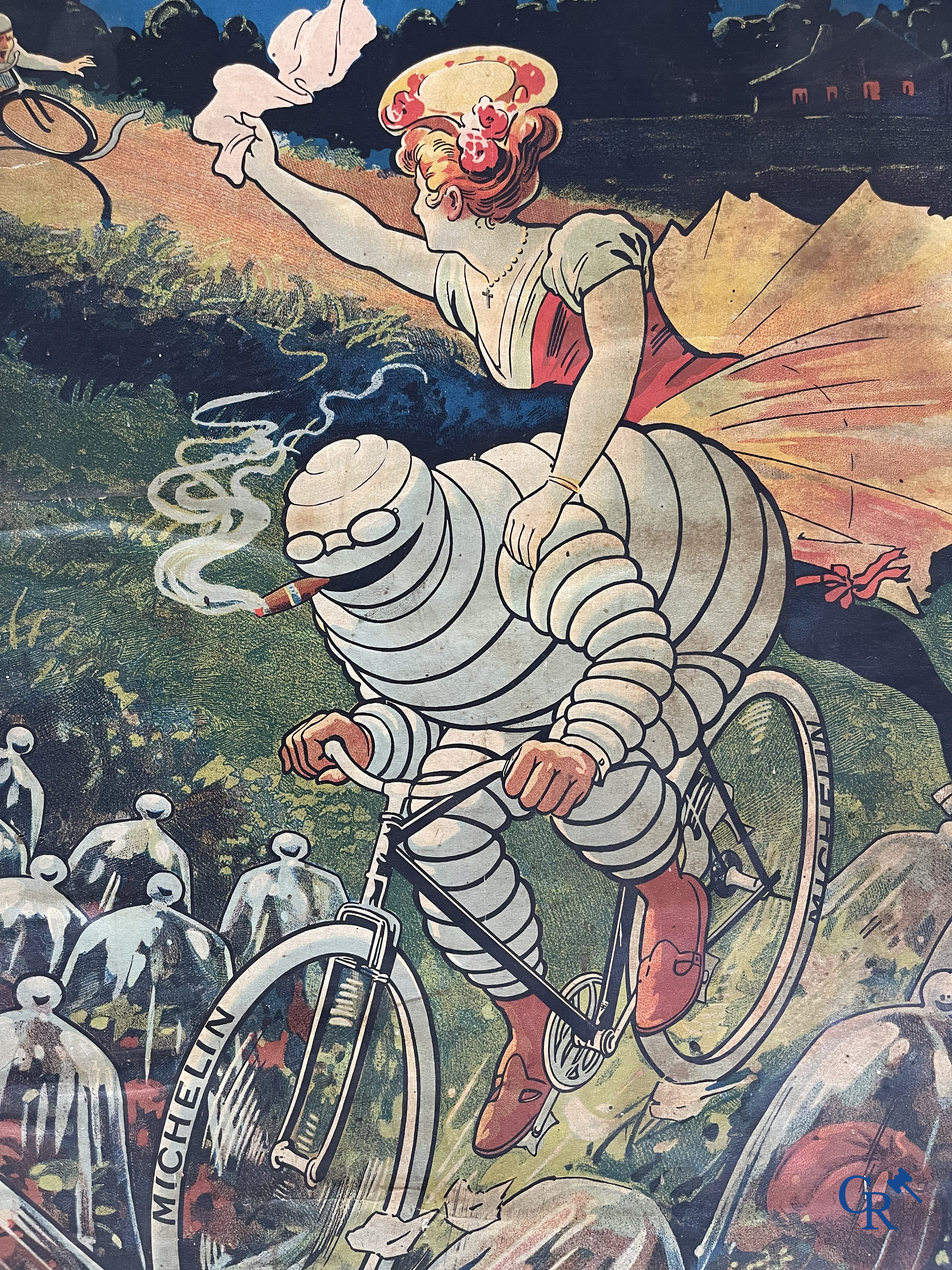 Léon Hingre (1860-1926) Pneu Vélo Michelin. Beautiful poster for Michelin bicycle tires. Around 1910.