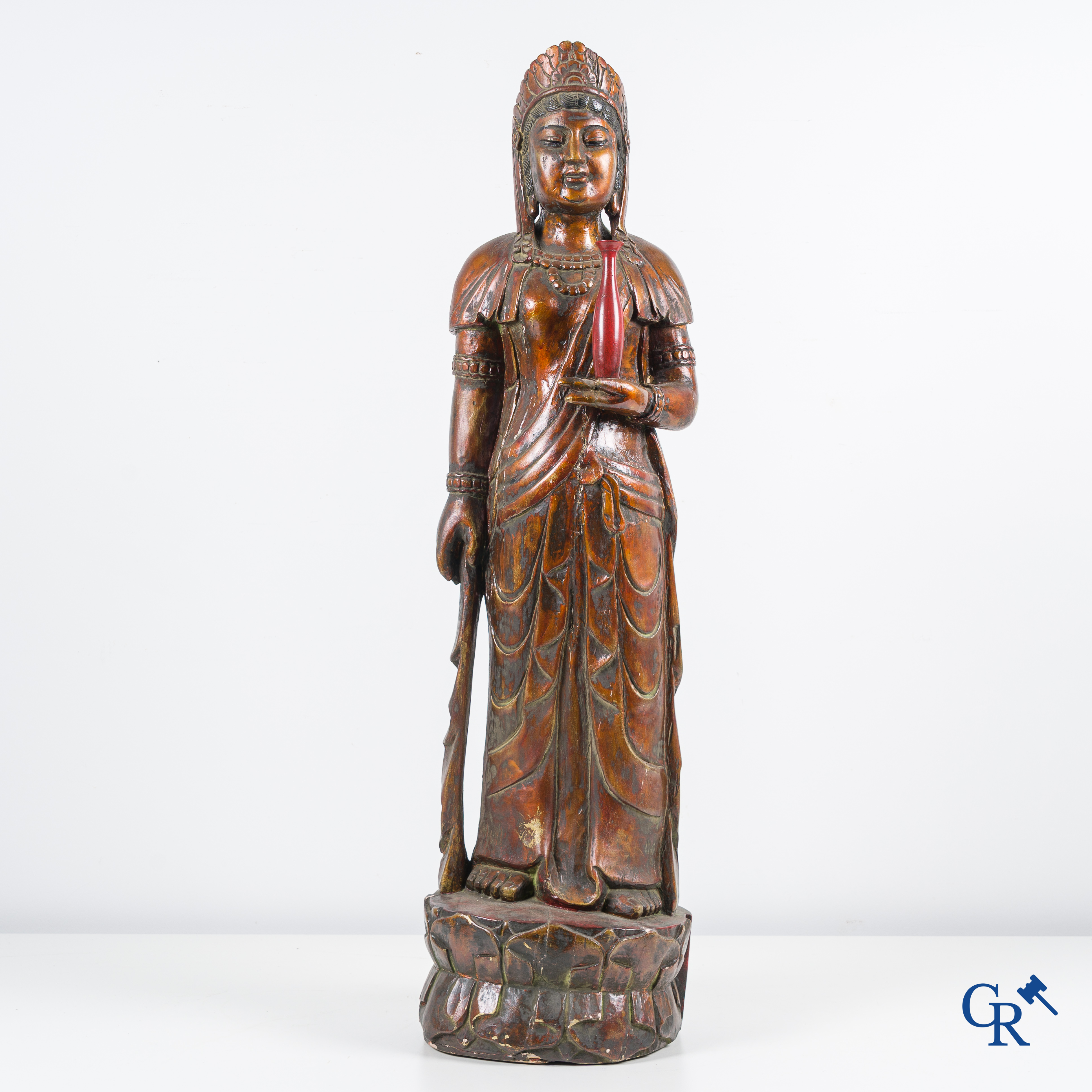 Asian Art, A wooden statue of Guanyin. 19th century.