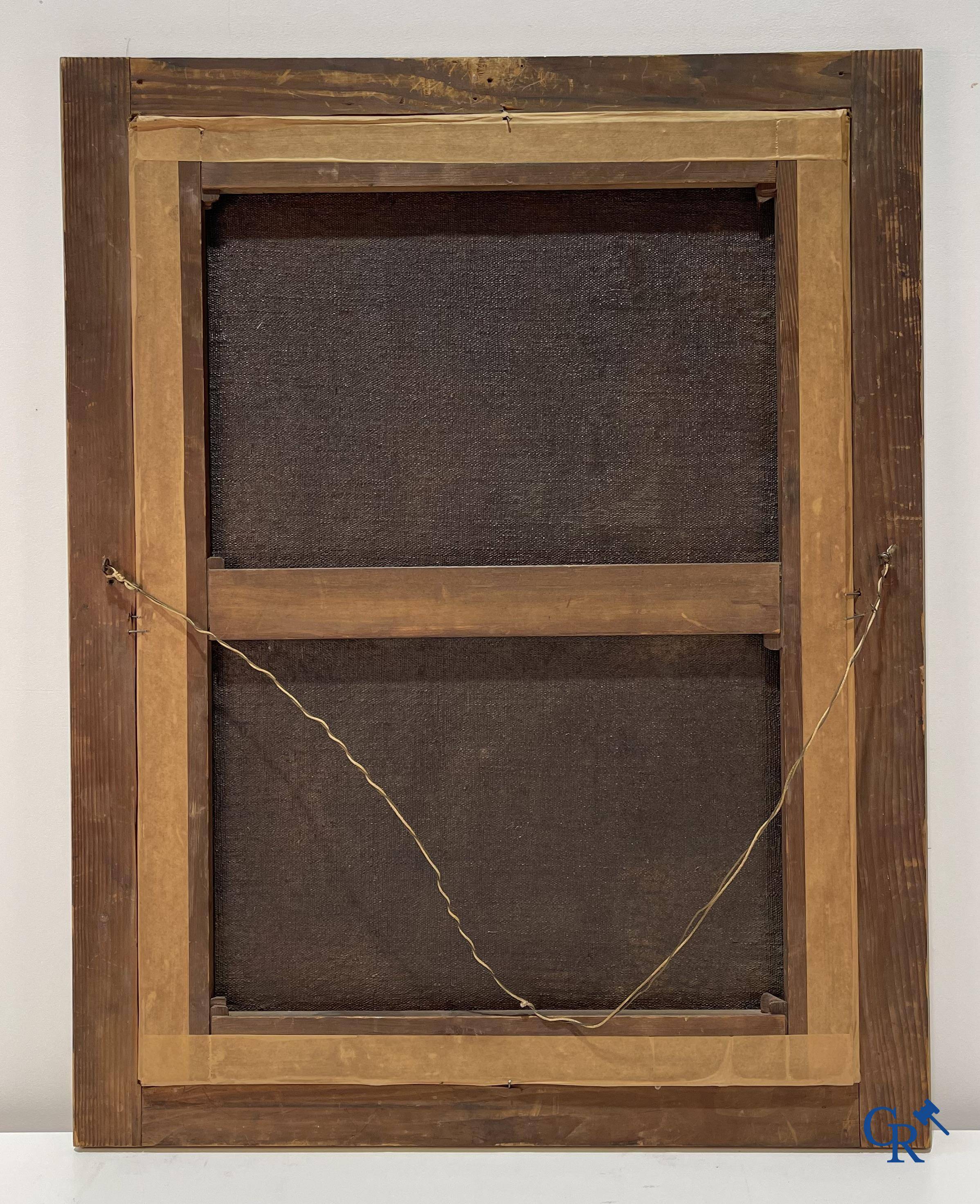 Religious painting, beautiful representation of Catherine of Alexandria at a tower. Early 18th century.