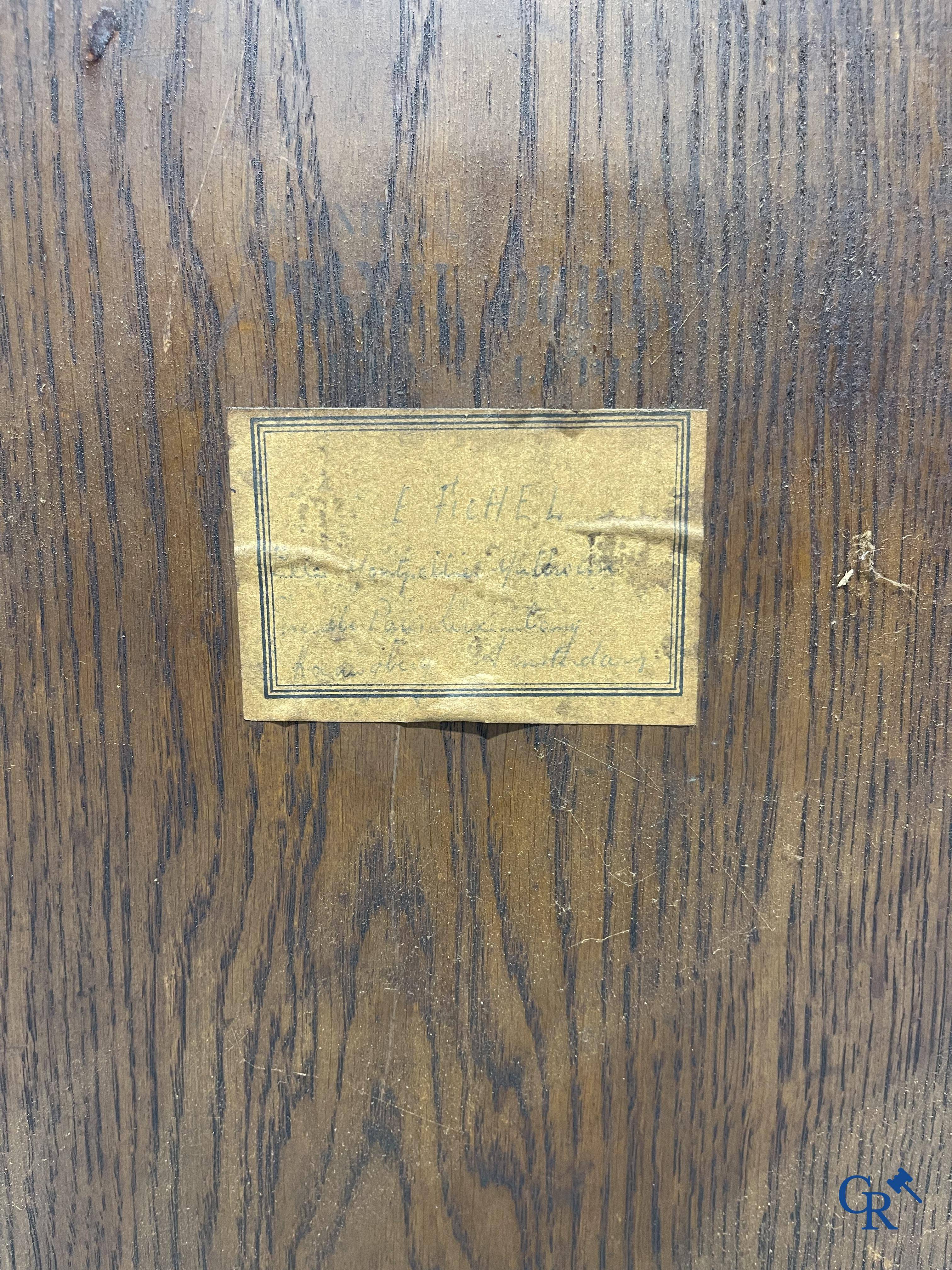 Eugène Benjamin Fichel (1826-1895) Romantic scene with beautiful gilded frame, oil on panel.