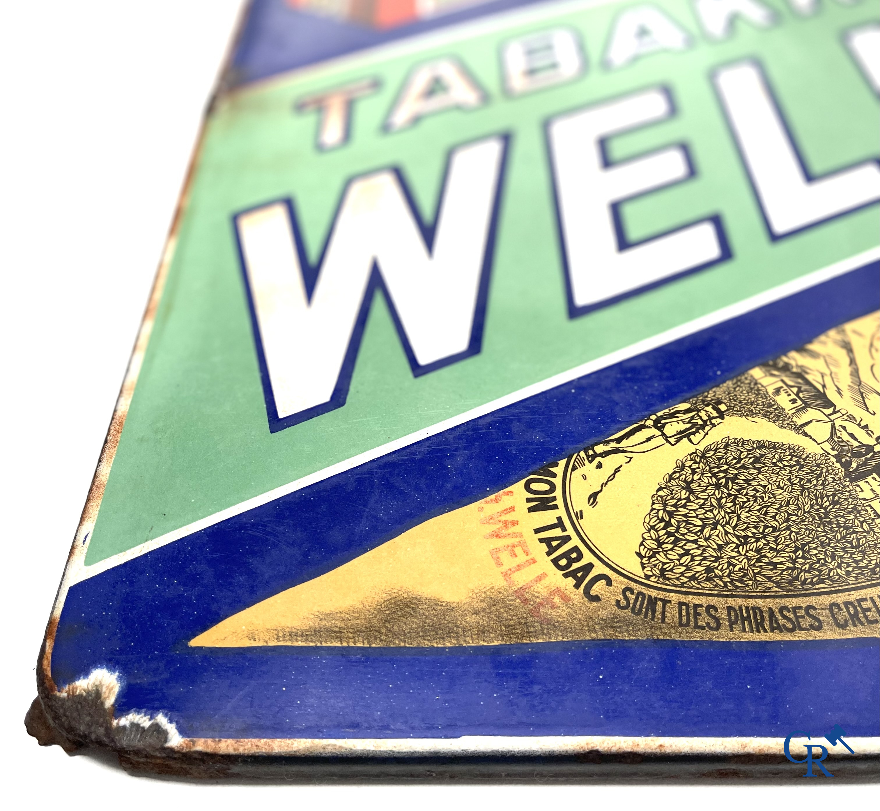 Tabacs Welle, enamel advertising sign for the tobacco of Achille Welle, Véritable Tabac de la Semois.