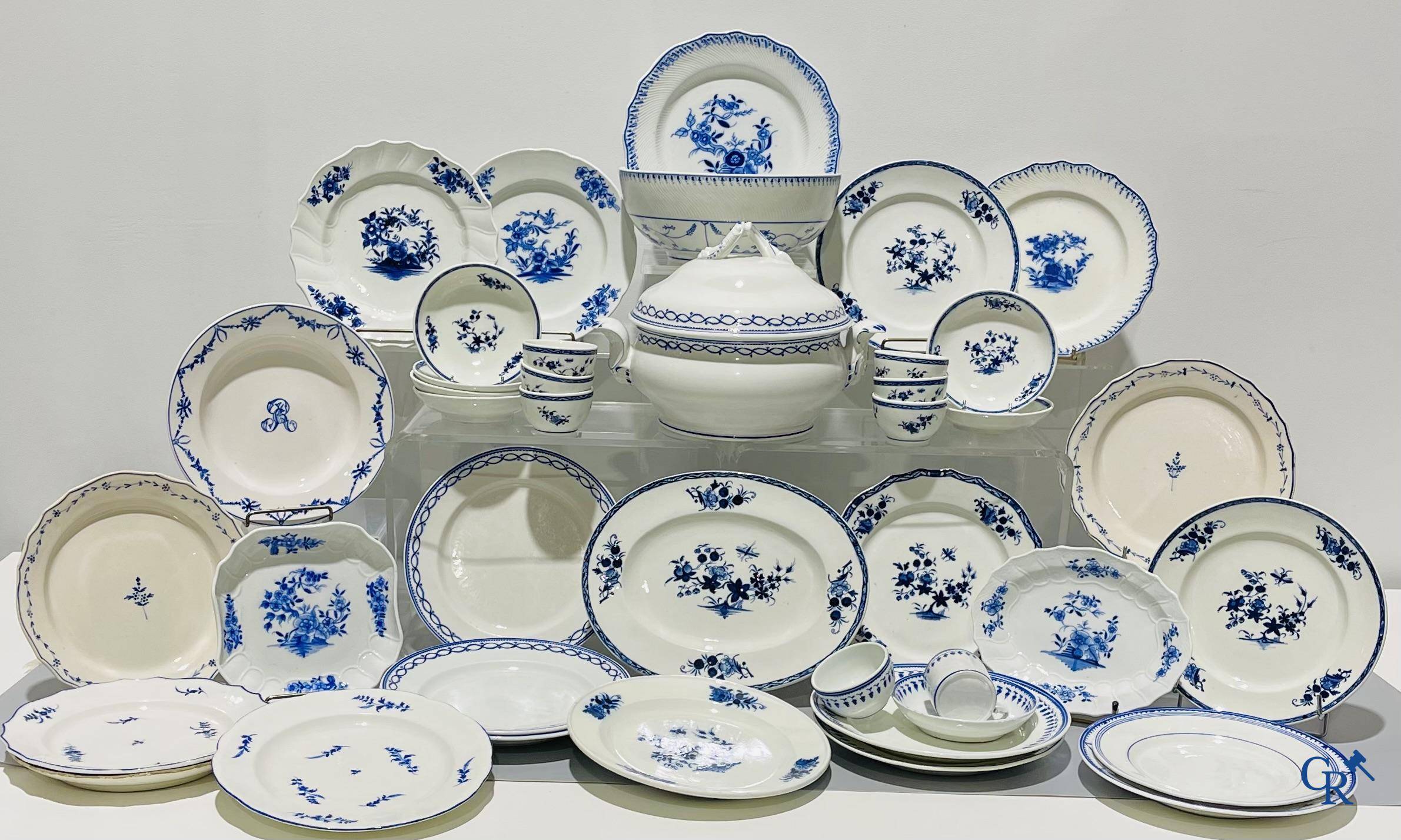 European porcelain, Tournai. A large lot of various pieces of blue and white porcelain and faience. 18th - 19th century.