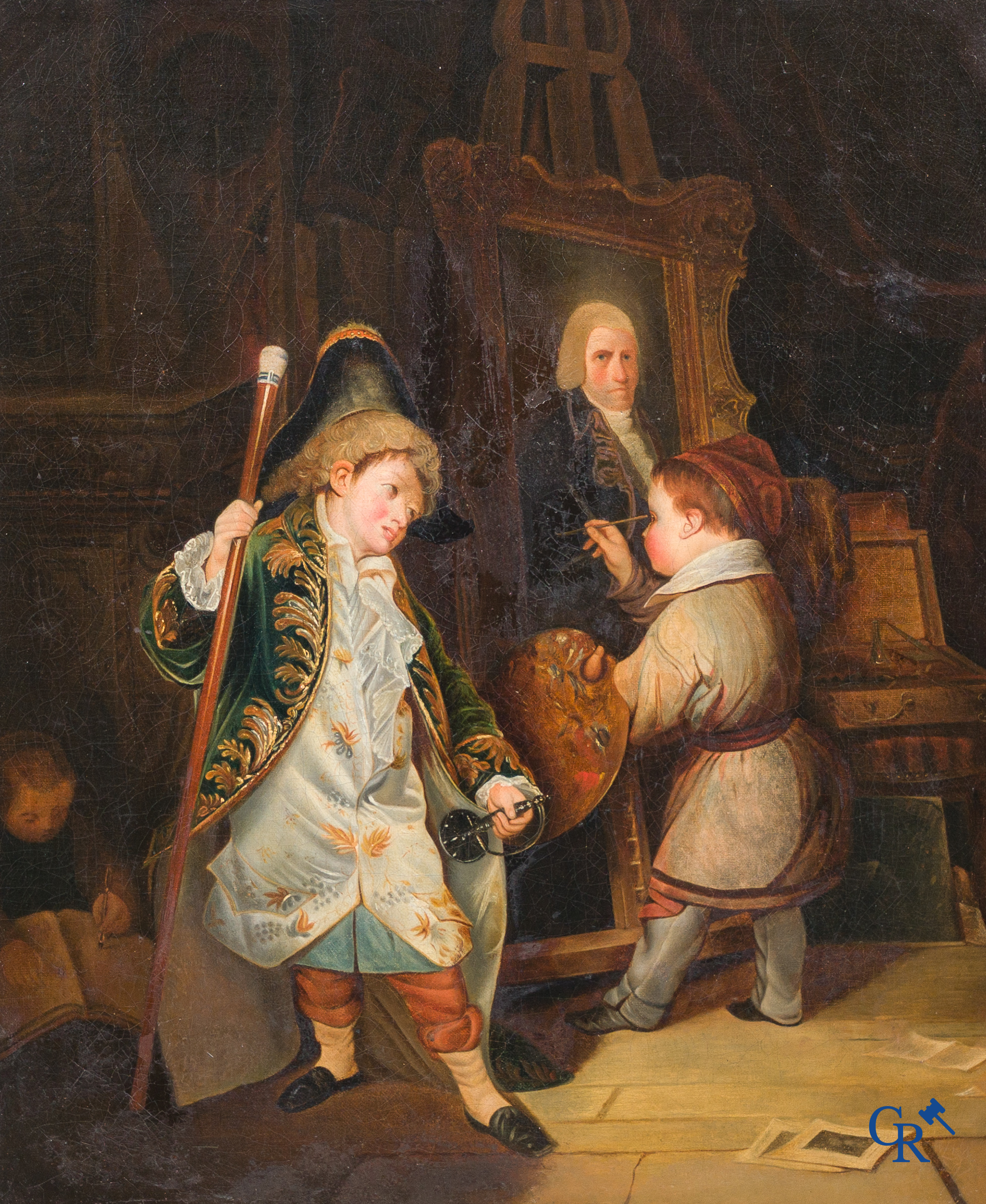 Painting, The portraitist, oil on canvas. 19th century.