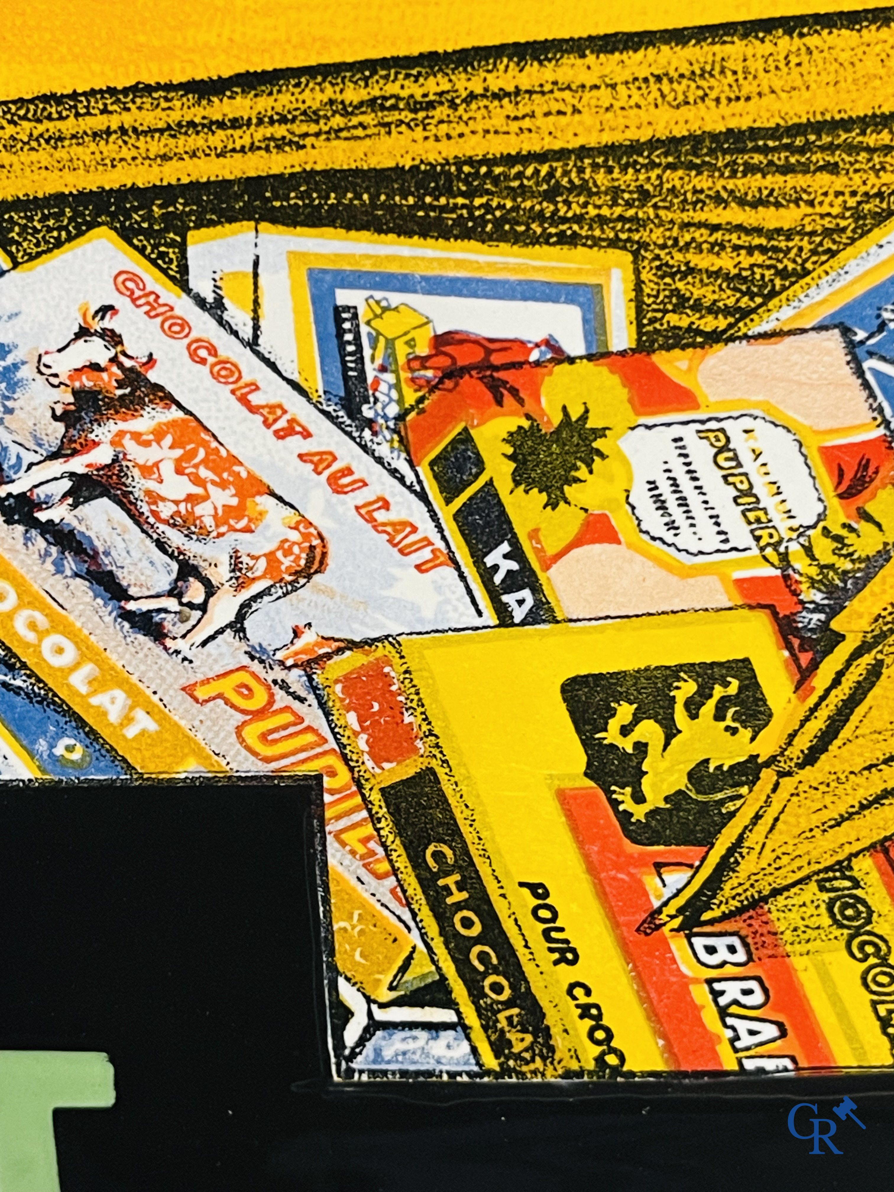 Chocolat Pupier, plaque émaillée illustré du personnage de Jean D'Ylen, vers 1930.