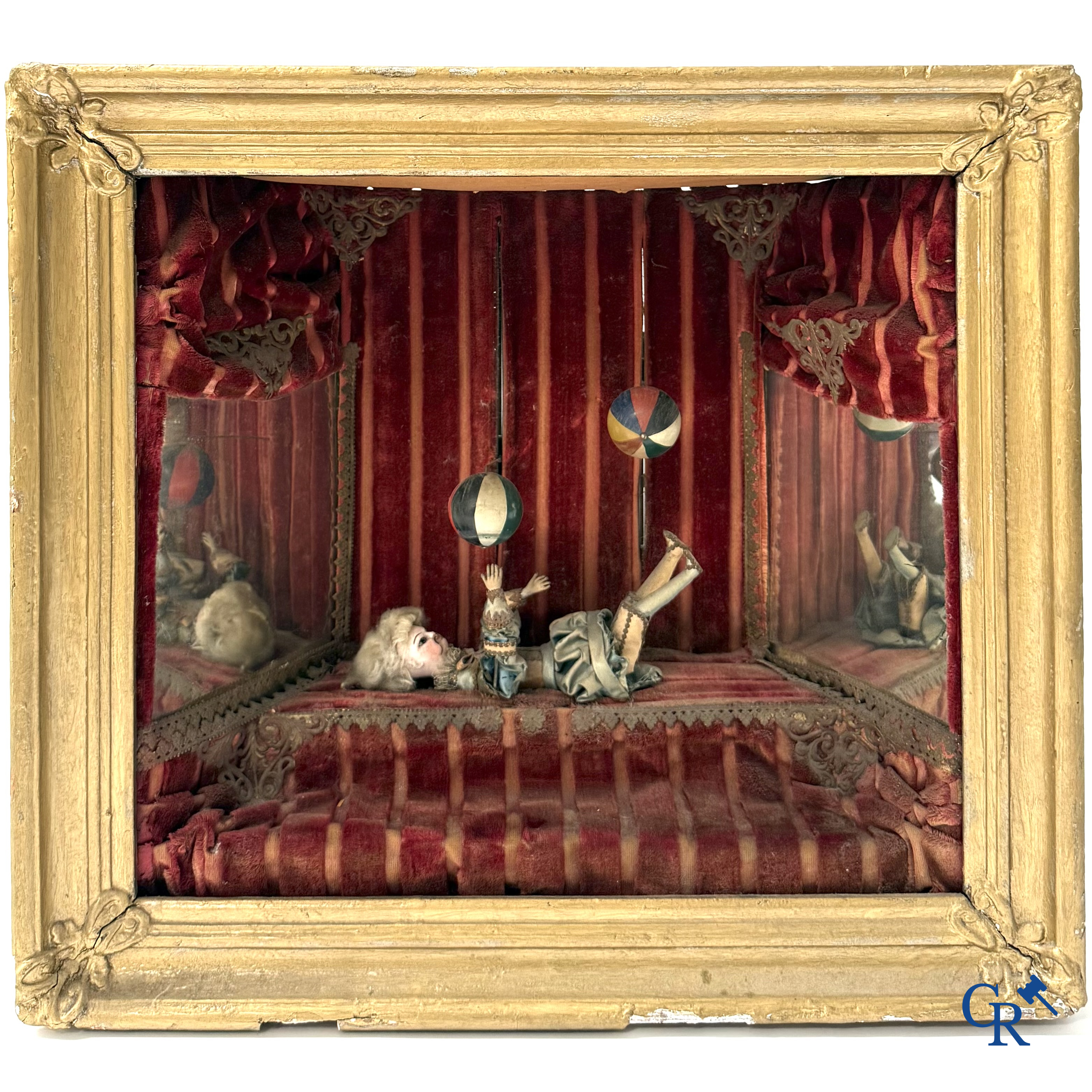 Phalibois, zeldzaam mechanisch geanimeerd diorama met jonglerende acrobaat. Frankrijk circa 1875.