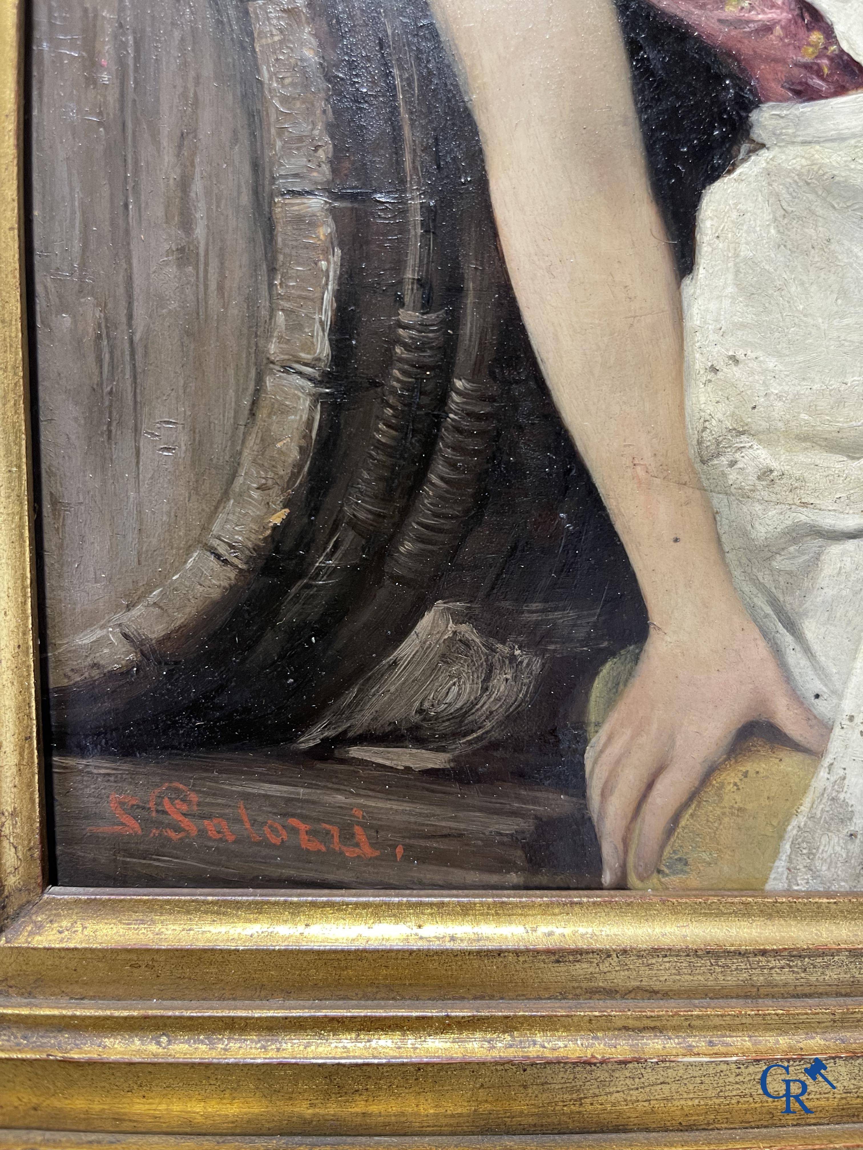 S. Palozzi, 19th century. Couple in love. Oil on panel. Signed lower left.