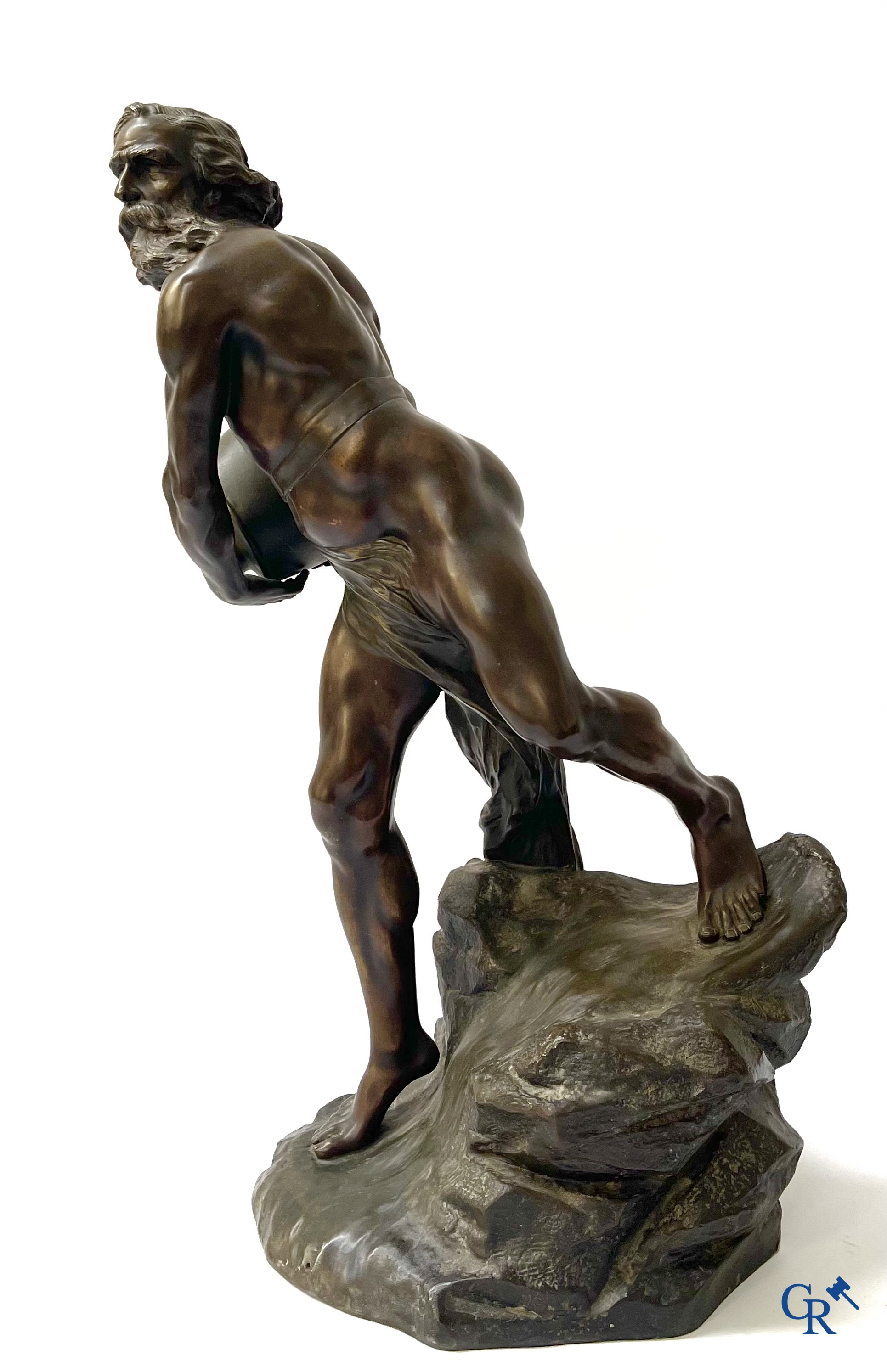 Jules Caussé (1869-1938) "Le Torrent", Salon 1904. Large statue with brown patina in spelter.