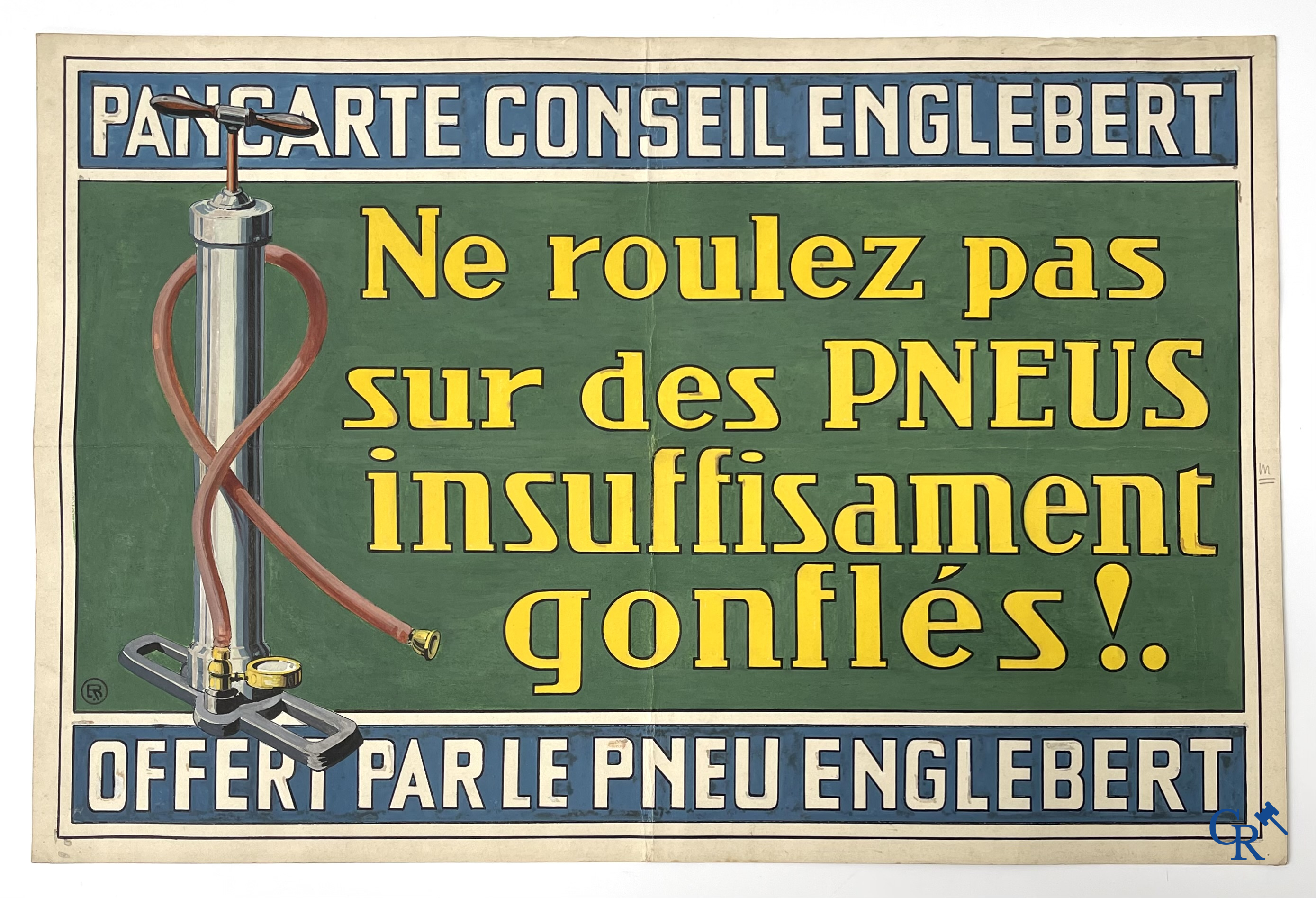 René Boby, een paar voorstelmodellen in gouache voor raadsborden van de Englebert bandenfabriek te Luik. Circa 1930.